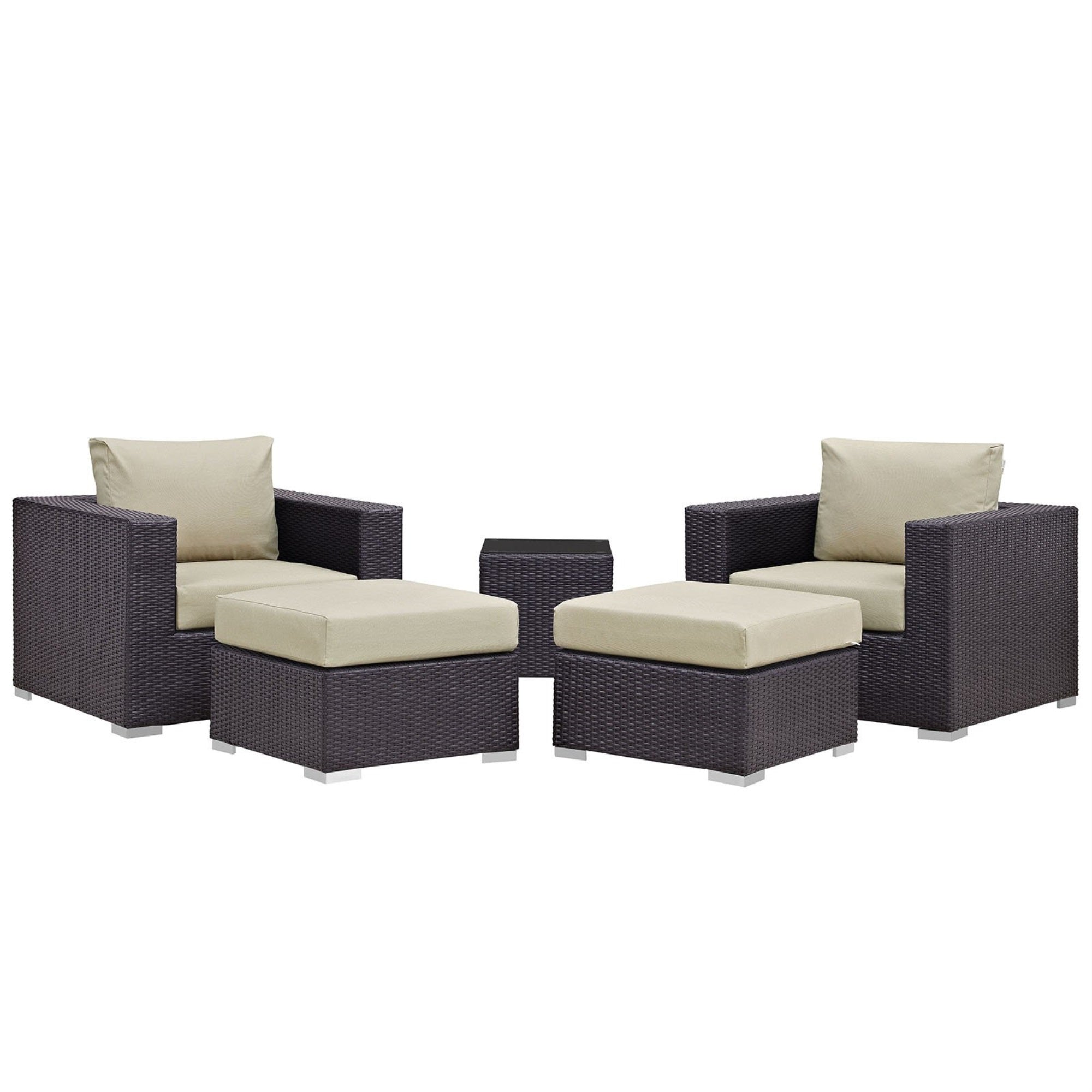 Casafoyer Convene Wicker Rattan 5-Piece Outdoor Patio Furniture Set In Espresso Beige