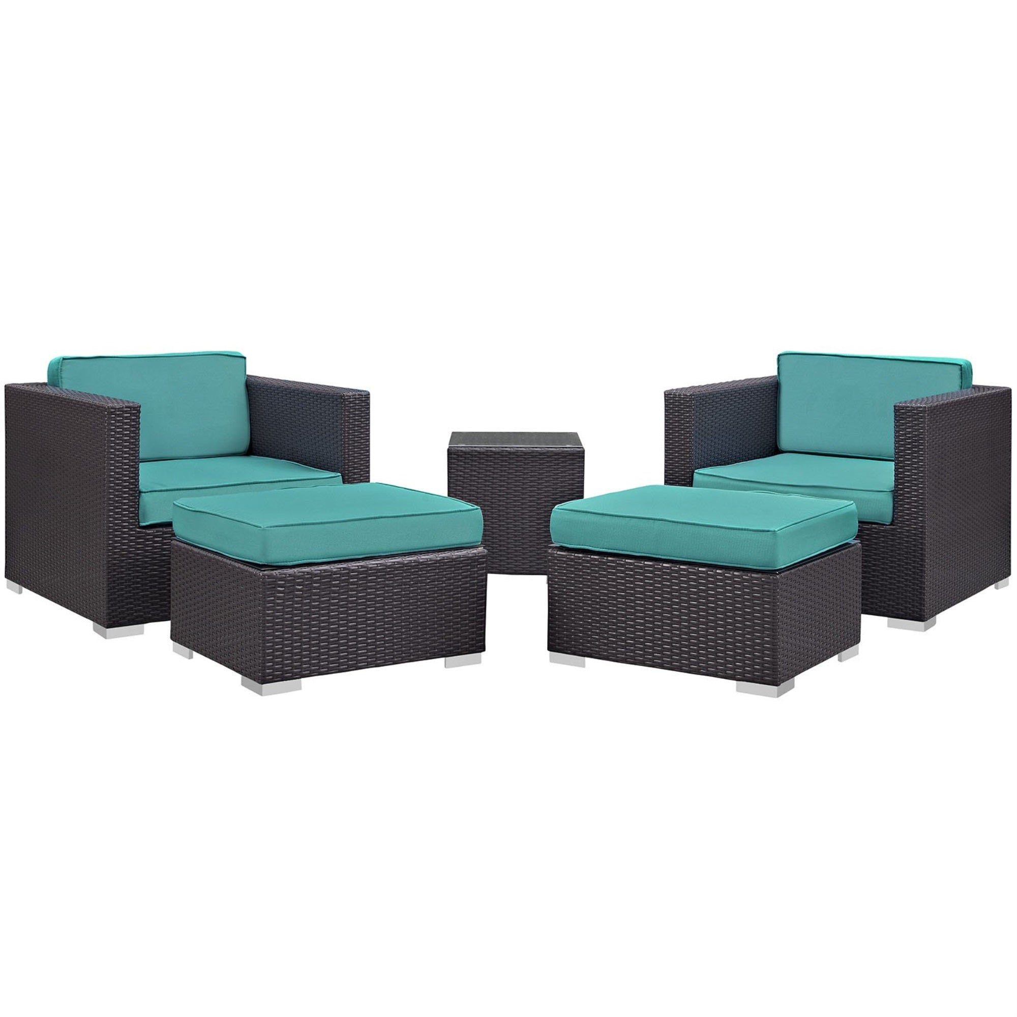 Casafoyer Convene Wicker Rattan 5-Piece Outdoor Patio Furniture Set In Espresso Turquoise