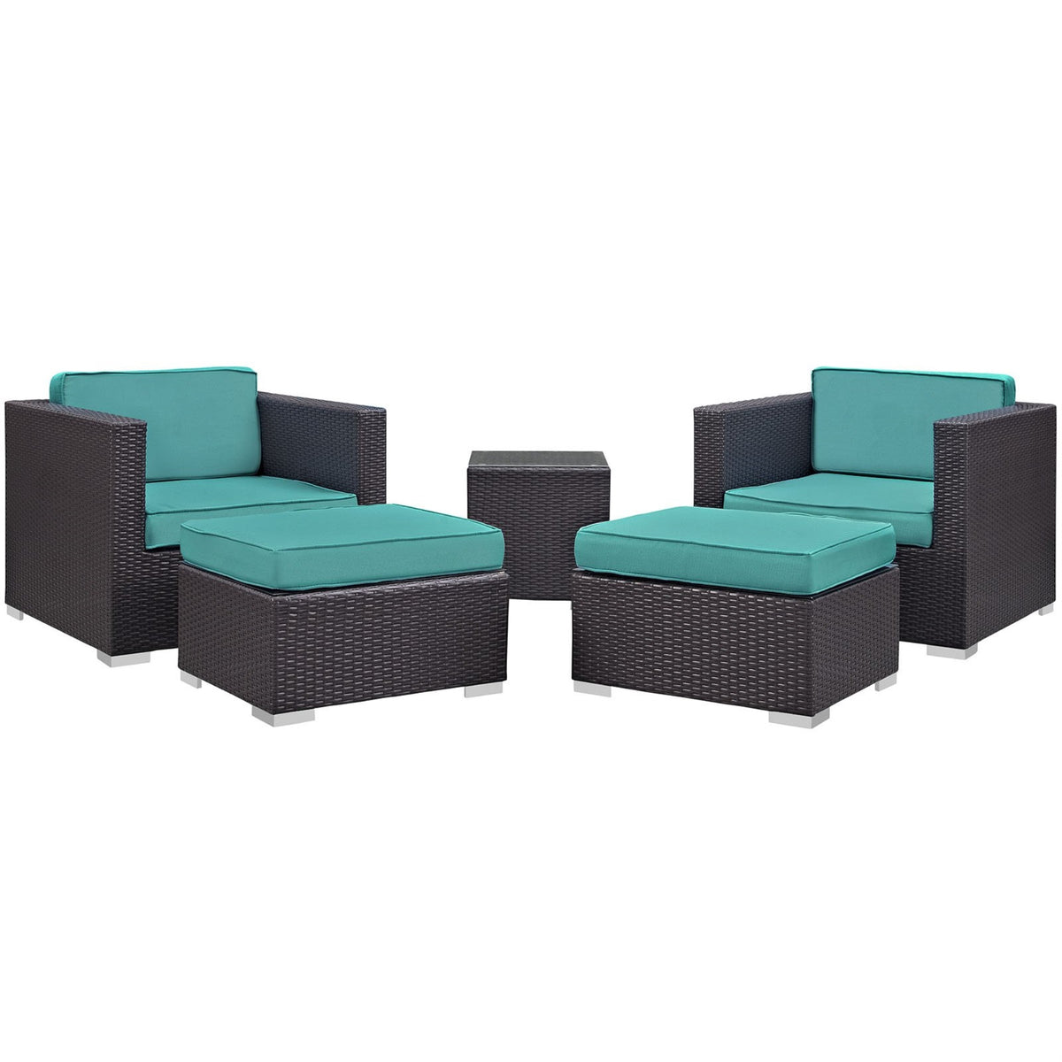 Casafoyer Convene Wicker Rattan 5-Piece Outdoor Patio Furniture Set In Espresso Turquoise