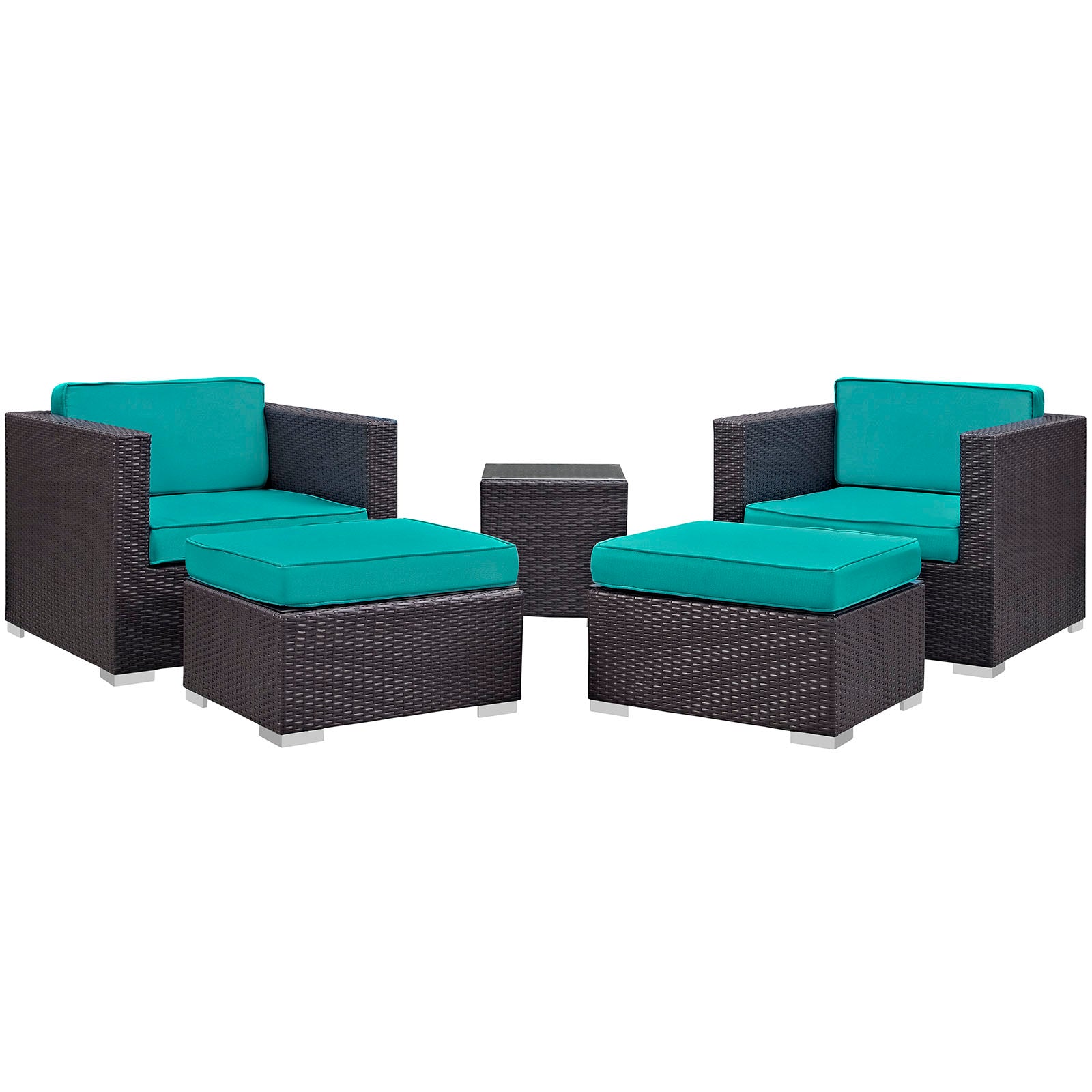 Convene 5 Piece Outdoor Patio Sectional Set - Espresso Turquoise