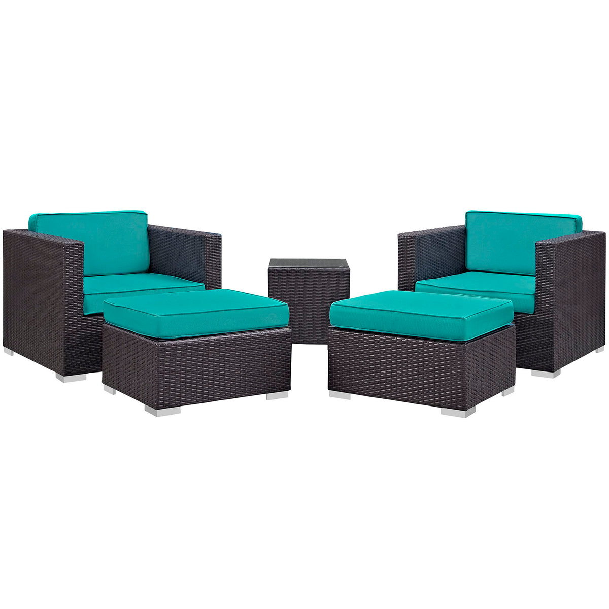 Convene 5 Piece Outdoor Patio Sectional Set - Espresso Turquoise