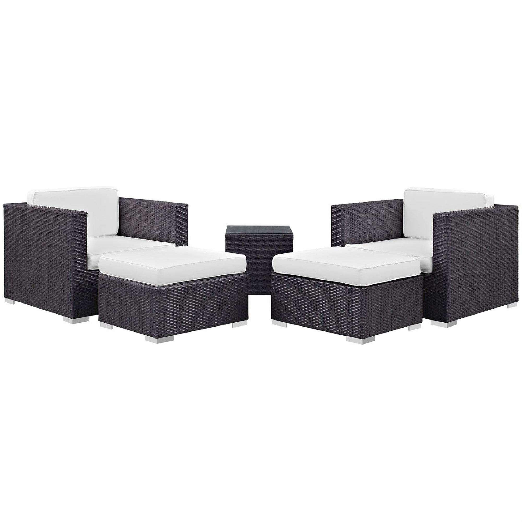 Casafoyer Convene Wicker Rattan 5-Piece Outdoor Patio Furniture Set In Espresso White