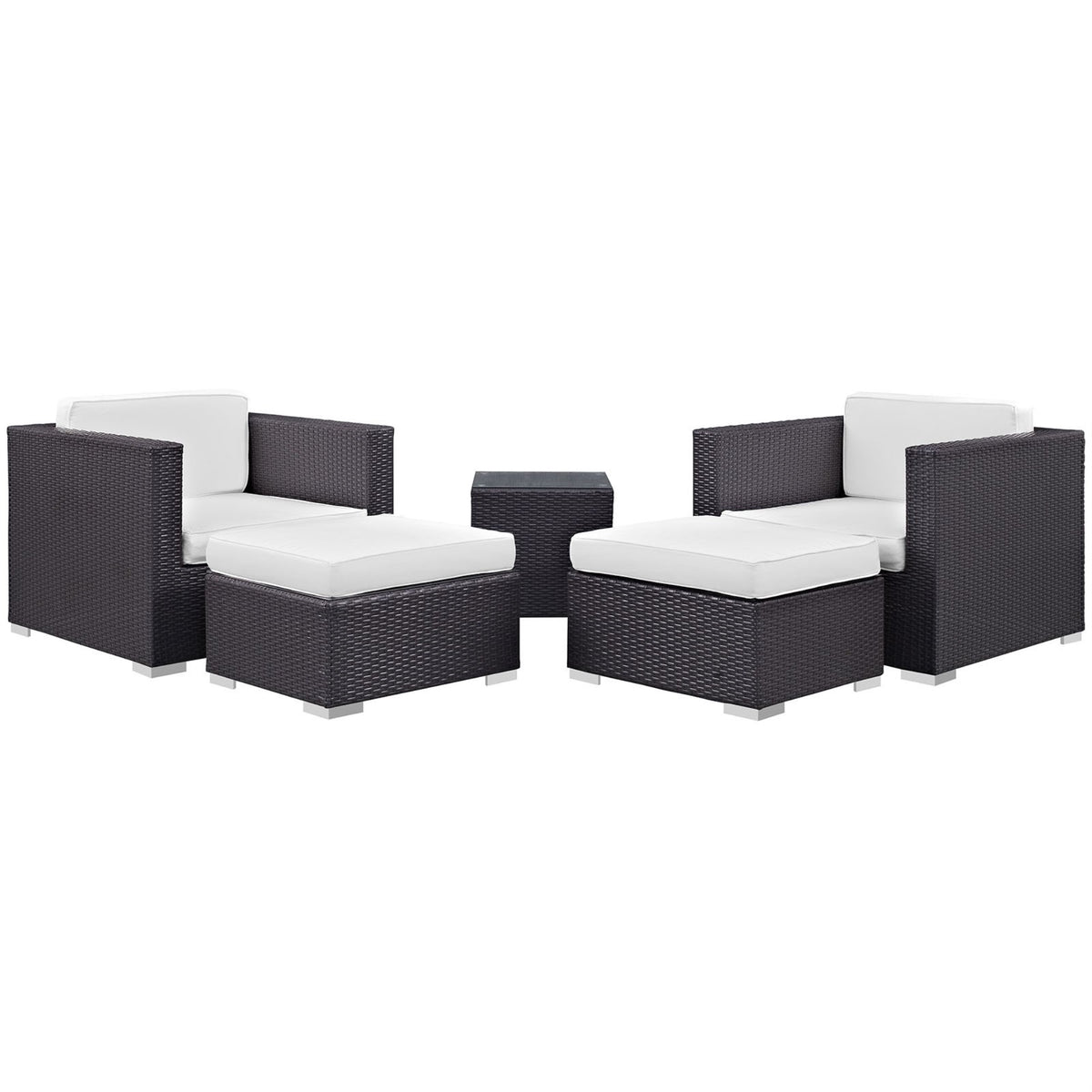 Casafoyer Convene Wicker Rattan 5-Piece Outdoor Patio Furniture Set In Espresso White