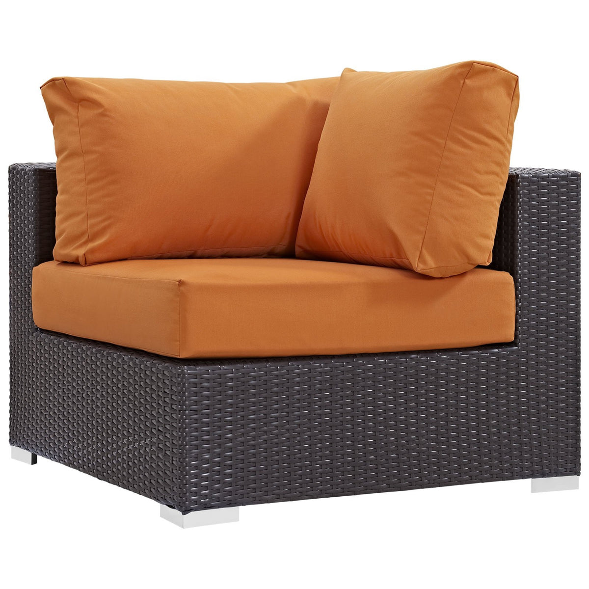 Casafoyer Convene Wicker Rattan Outdoor Patio Sectional Sofa Corner Seat In Espresso Orange