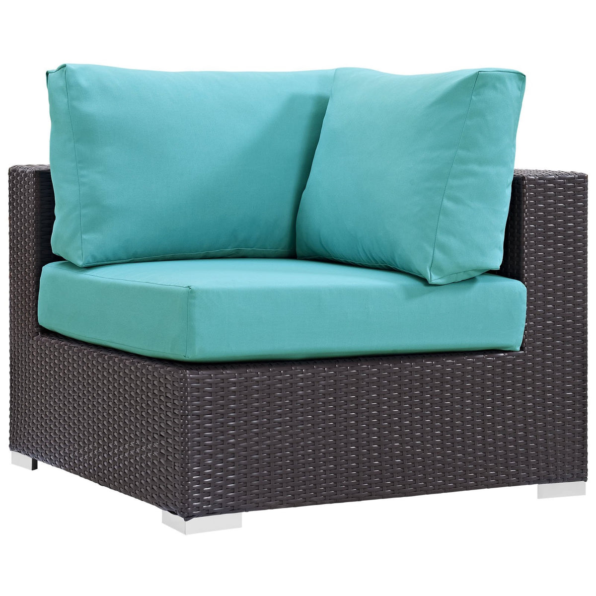 Casafoyer Convene Wicker Rattan Outdoor Patio Sectional Sofa Corner Seat In Espresso Turquoise