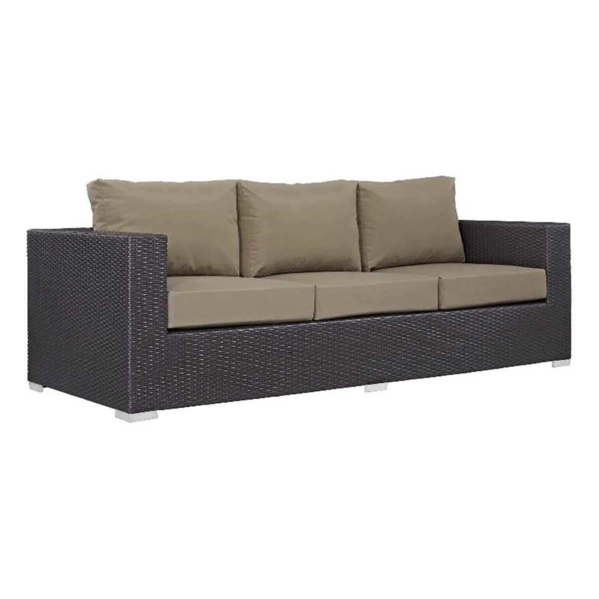 Casafoyer Convene Wicker Rattan Outdoor Patio Sofa With Cushions In Espresso Mocha