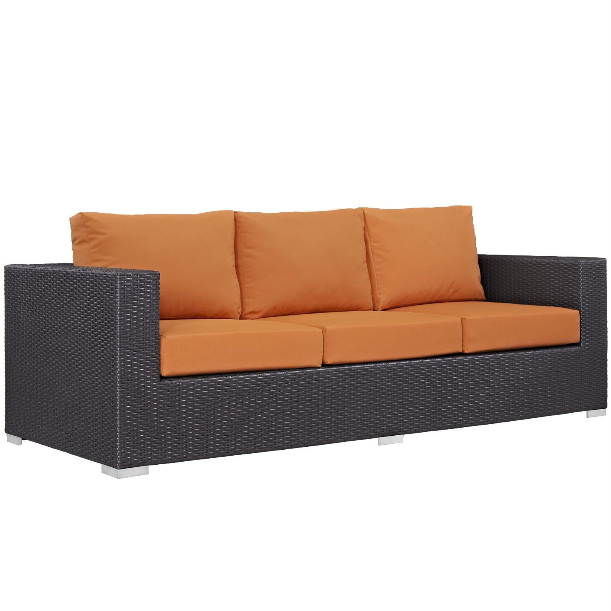 Casafoyer Convene Wicker Rattan Outdoor Patio Sofa With Cushions In Espresso Orange