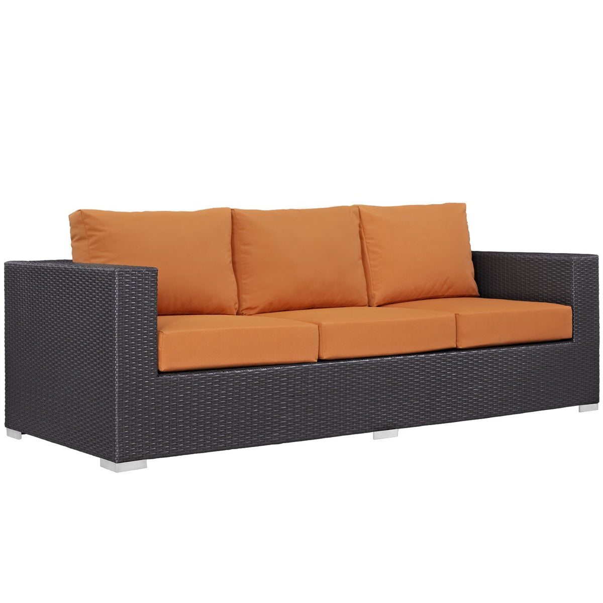 Casafoyer Convene Wicker Rattan Outdoor Patio Sofa With Cushions In Espresso Orange