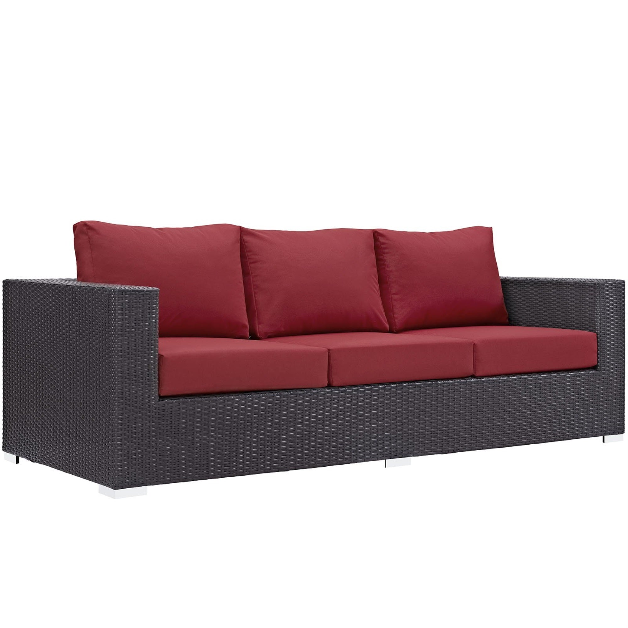 Casafoyer Convene Wicker Rattan Outdoor Patio Sofa With Cushions In Espresso Red