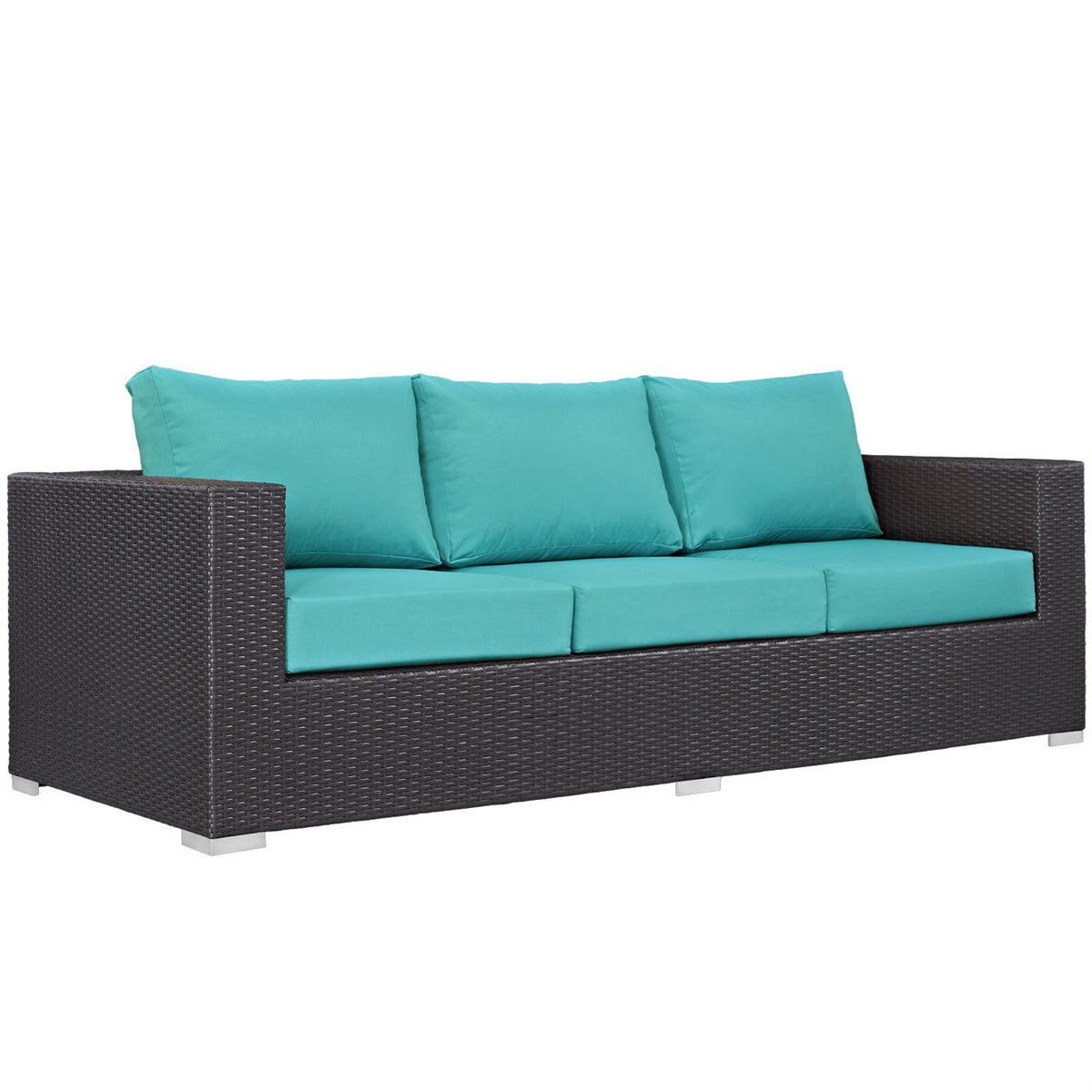Casafoyer Convene Wicker Rattan Outdoor Patio Sofa In Espresso Turquoise