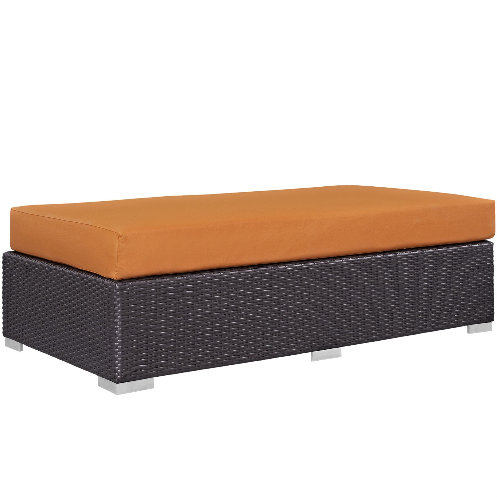 Convene Outdoor Sectional: Durable Rattan Ottoman For Patio, Backyard, Poolside - All-Weather Cushions - Espresso Orange