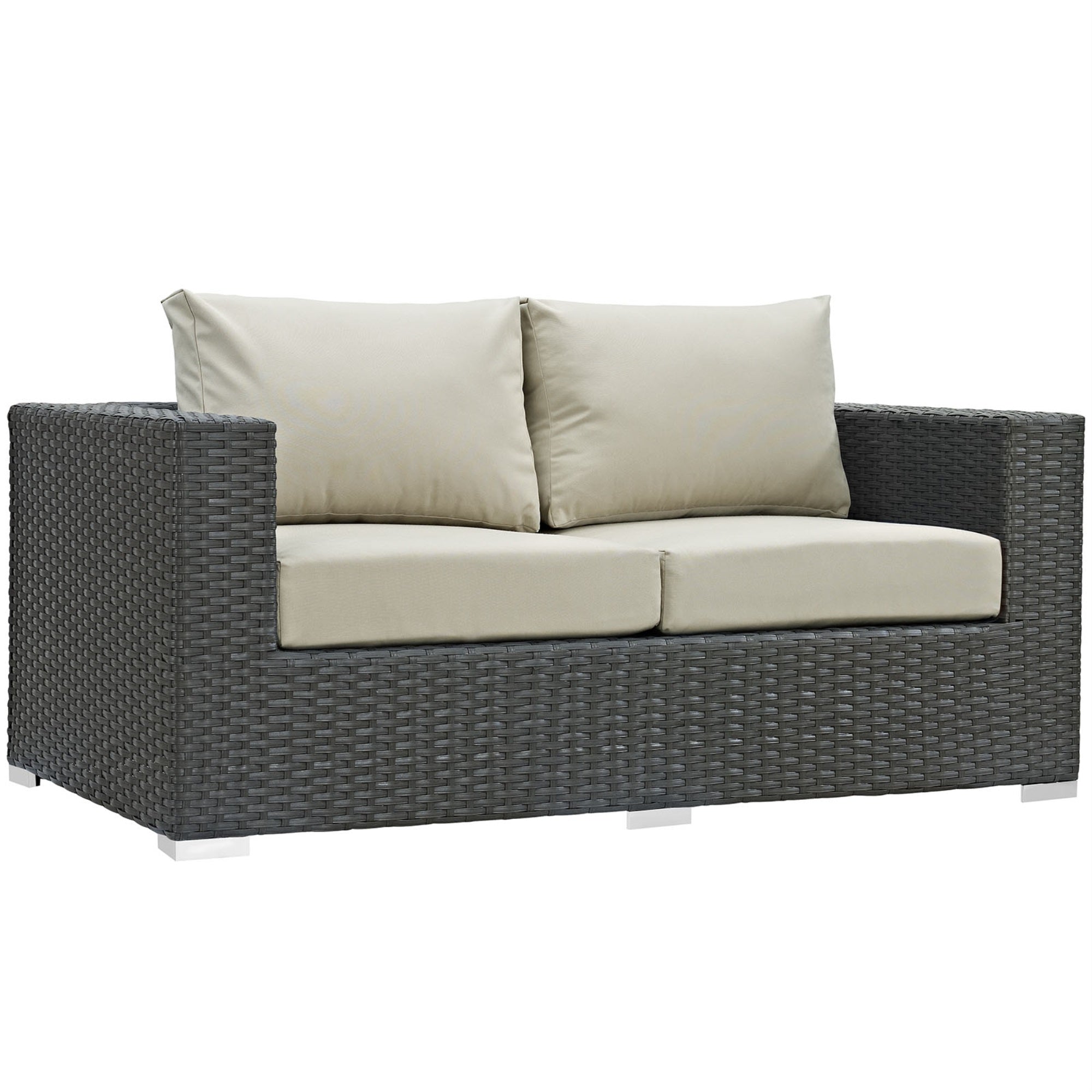 Sojourn Outdoor Patio Loveseat - Sunbrella Cushions, Synthetic Rattan, Uv Protection, Aluminum Frame - Perfect For Patio, Backyard, Poolside