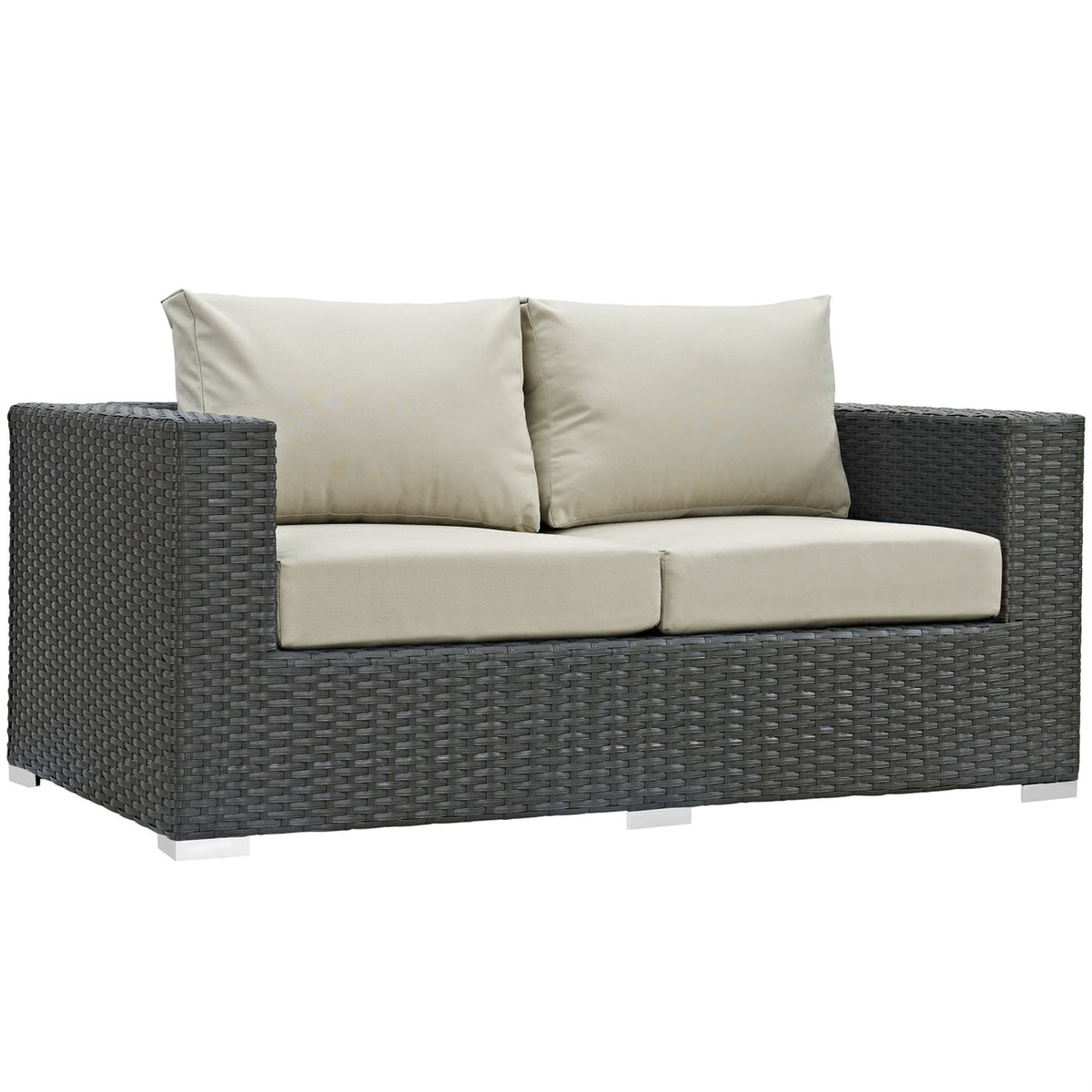 Sojourn Outdoor Patio Loveseat - Sunbrella Cushions, Synthetic Rattan, Uv Protection, Aluminum Frame - Perfect For Patio, Backyard, Poolside
