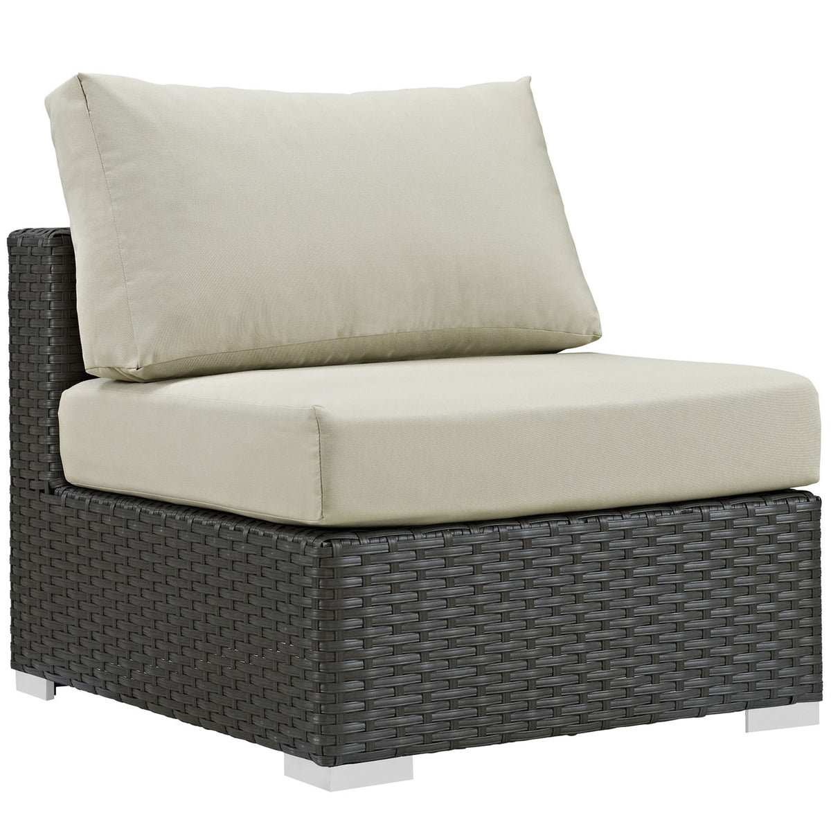 Sojourn Outdoor Patio Armless Chair - Sunbrella Fabric, Synthetic Rattan, Uv Protection, Aluminum Frame - Ideal For Patio, Backyard, Poolside