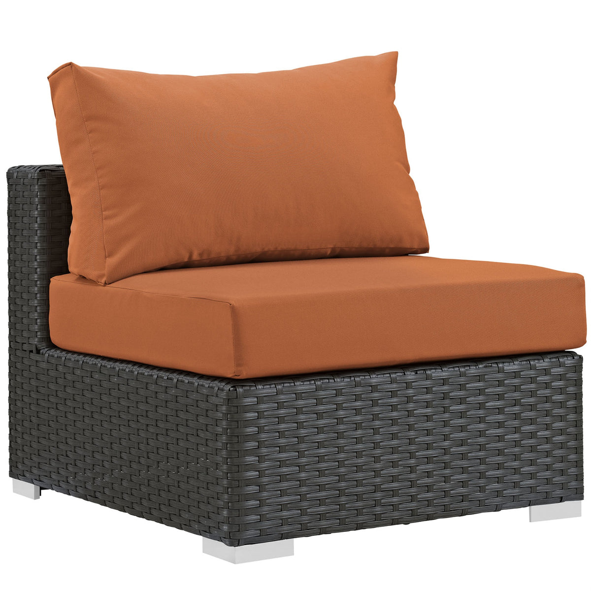 Sojourn Outdoor Patio Armless Chair - Sunbrella Fabric, Synthetic Rattan, Uv Protection, Aluminum Frame. Perfect For Patio, Backyard, Poolside.