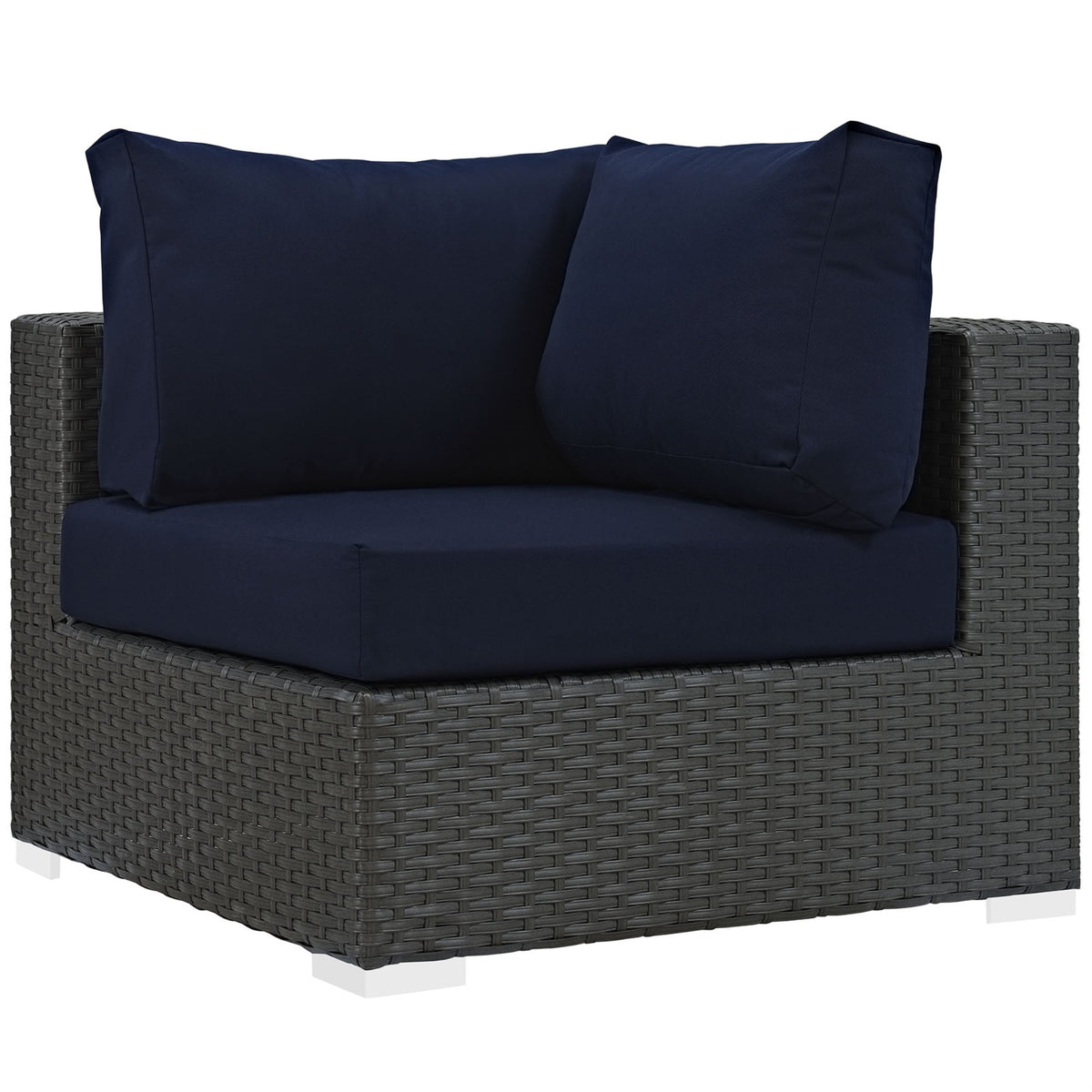 Sojourn Outdoor Patio Corner Sofa Chair - Sunbrella Fabric, Synthetic Rattan, Uv Protection, Aluminum Frame