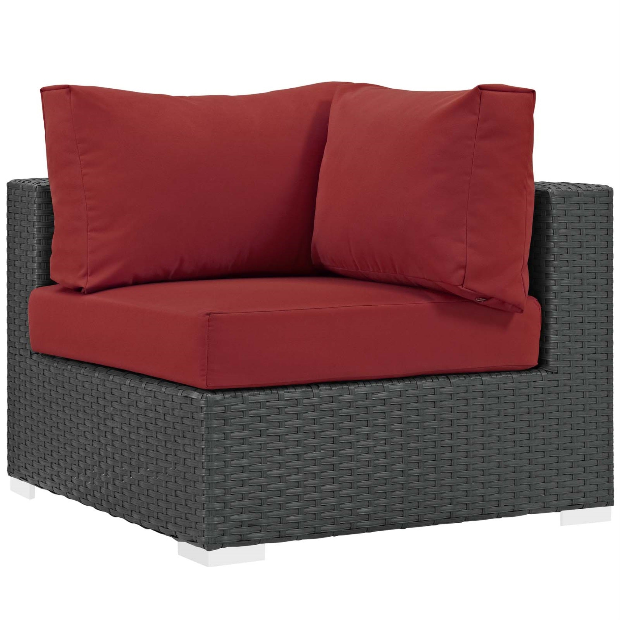 Sojourn Outdoor Patio Corner Sofa Chair - Sturdy Seating, Sunbrella Cushions, Uv Protection, Synthetic Rattan Weave, Aluminum Frame