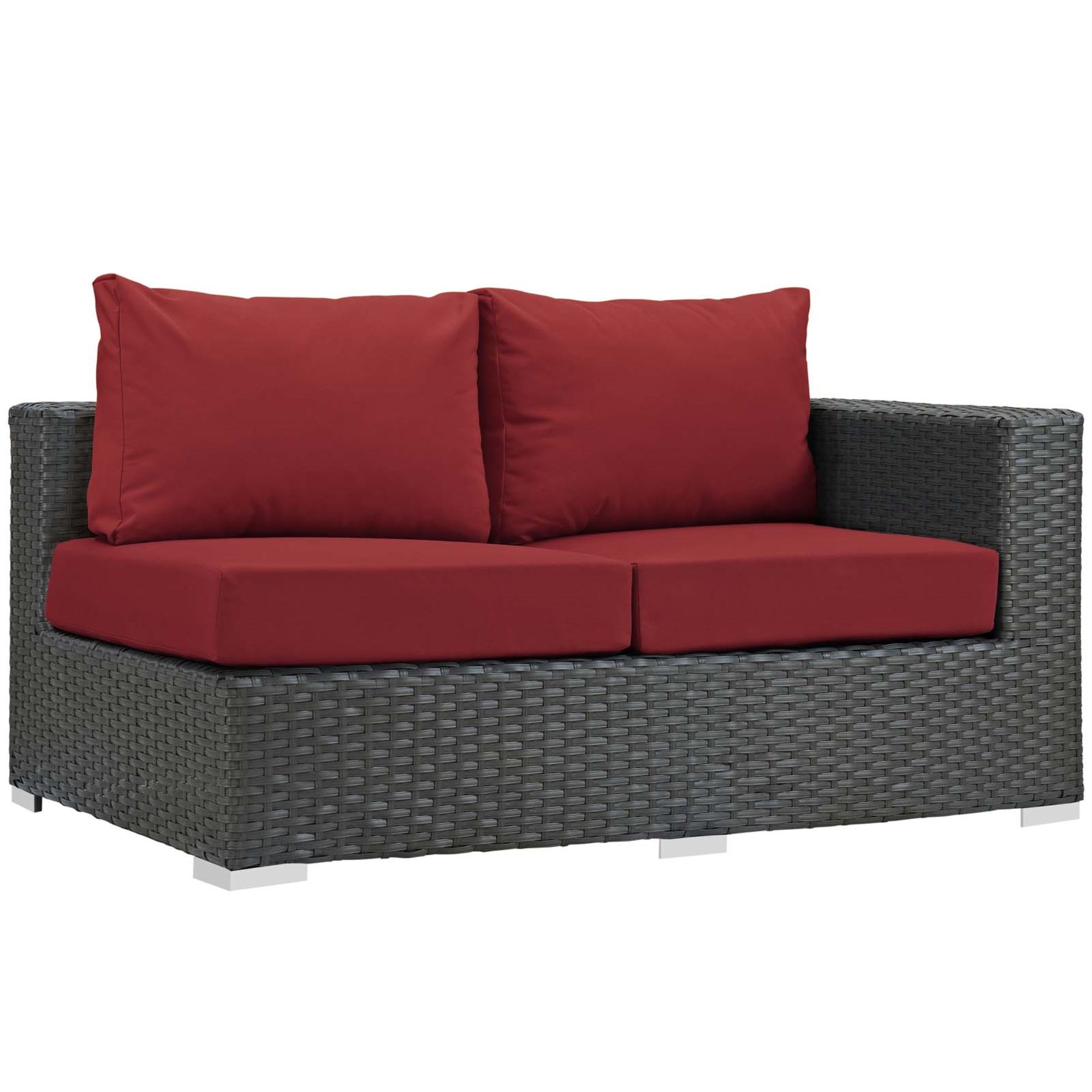Sojourn Outdoor Patio Right Arm Loveseat - Sunbrella Fabric, Synthetic Rattan, Uv Protection, Powder-Coated Aluminum Frame