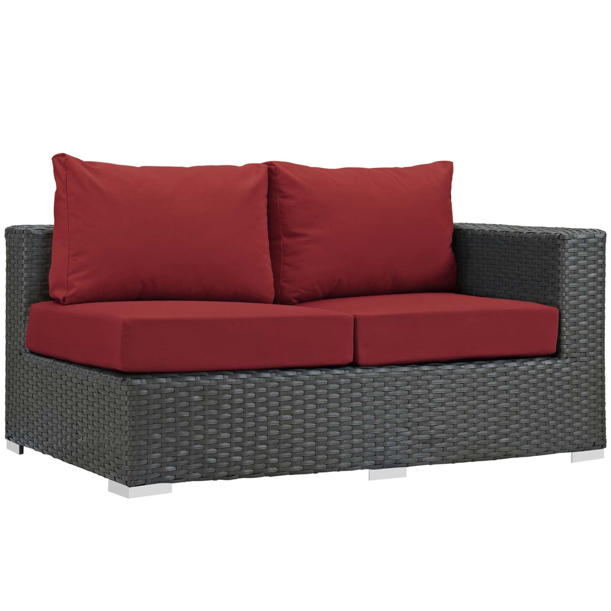 Sojourn Outdoor Patio Right Arm Loveseat - Sunbrella Fabric, Synthetic Rattan, Uv Protection, Powder-Coated Aluminum Frame