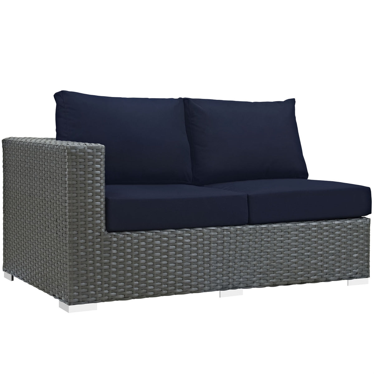 Sojourn Outdoor Patio Left Arm Loveseat - Sunbrella Fabric, Synthetic Rattan, Uv Protection, Aluminum Frame - Ideal For Patio, Backyard, Poolside