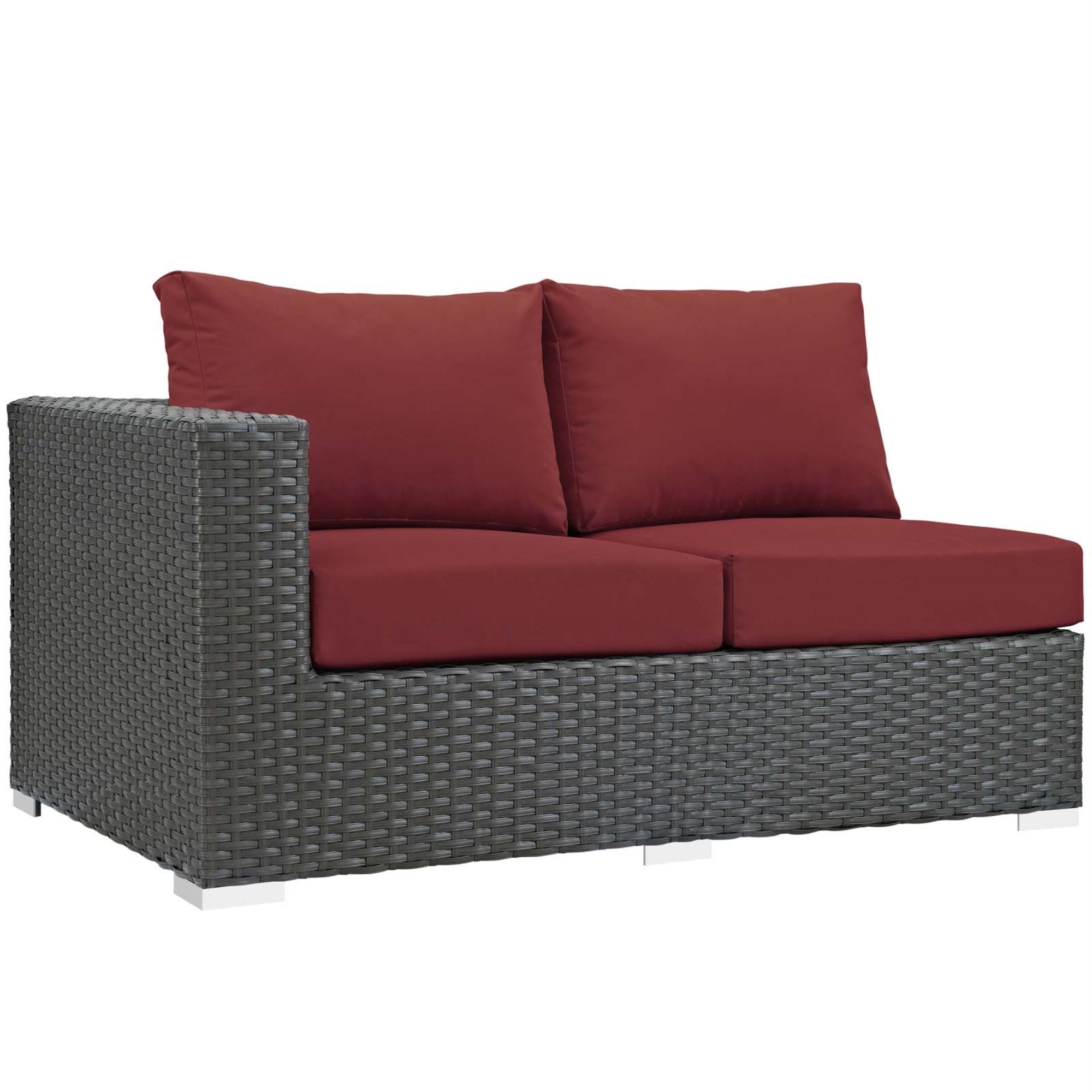 Sojourn Outdoor Patio Left Arm Loveseat - Sunbrella Fabric, Synthetic Rattan, Uv Protection, Aluminum Frame - Stylish And Versatile Seating Option