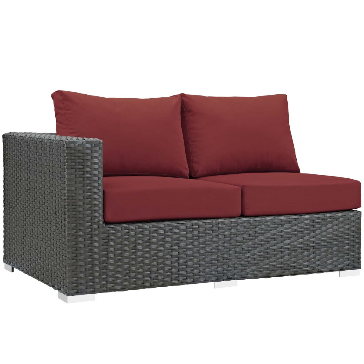 Sojourn Outdoor Patio Left Arm Loveseat - Sunbrella Fabric, Synthetic Rattan, Uv Protection, Aluminum Frame - Stylish And Versatile Seating Option
