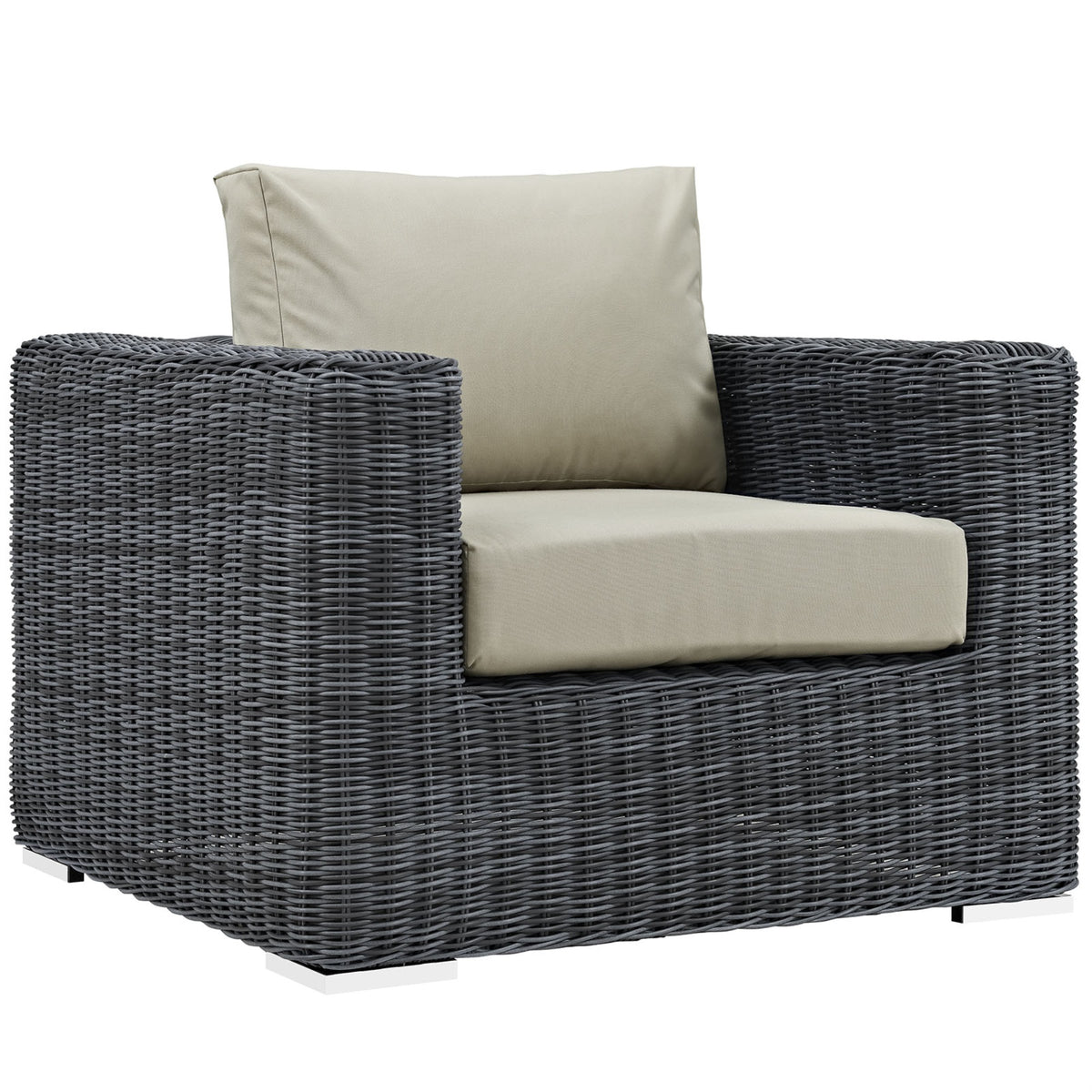 Ultimate Outdoor Comfort: Summon Patio Arm Chair - Two-Tone Rattan, Sunbrella Cushions, Sturdy Aluminum Frame. Perfect For Stylish Outdoor Seating.