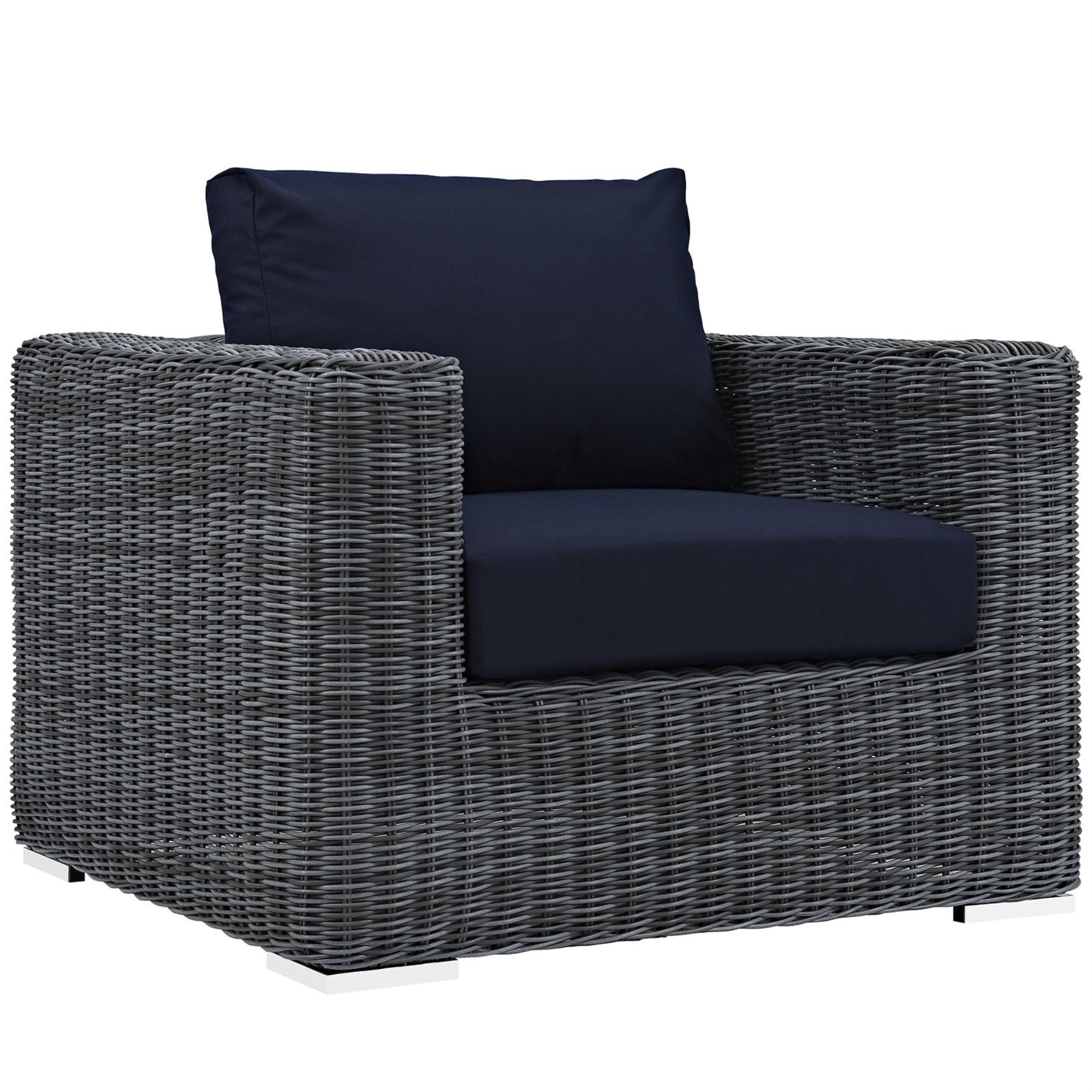 Casafoyer Eei-1864-Gry-Nav Summon Wicker Rattan Outdoor Patio Sunbrella Armchair In Canvas Navy