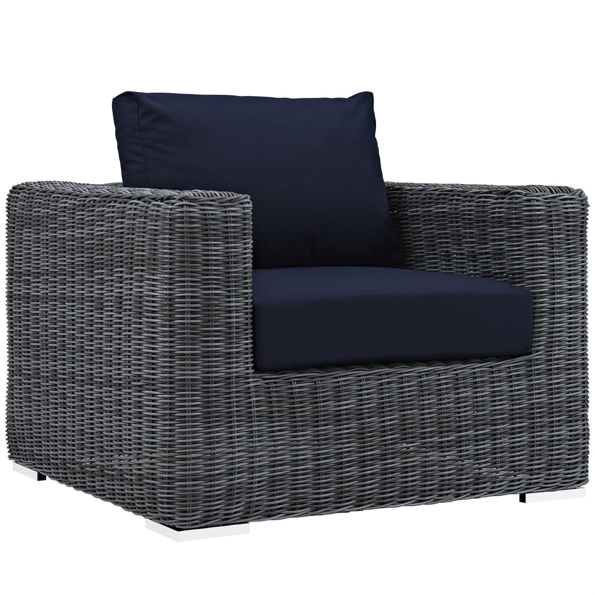 Casafoyer Eei-1864-Gry-Nav Summon Wicker Rattan Outdoor Patio Sunbrella Armchair In Canvas Navy