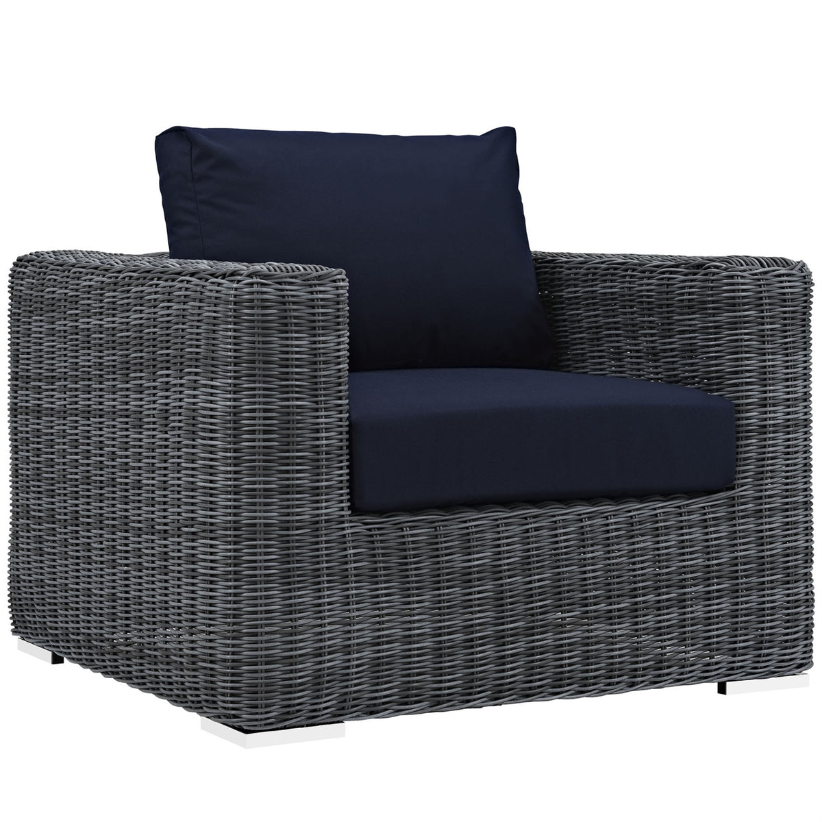 Ultimate Outdoor Comfort: Summon Patio Arm Chair - Two-Tone Rattan, Sunbrella Cushions, Uv Protection, Sturdy Aluminum Frame. Perfect For Patio, Backyard, Poolside.