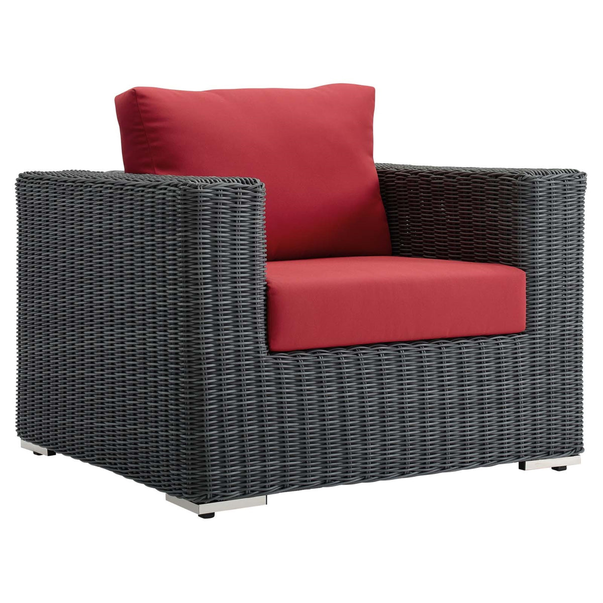 Ultimate Outdoor Comfort: Summon Patio Arm Chair - Two-Tone Rattan, Sunbrella Cushions, Aluminum Frame. Perfect For Patio, Backyard, Poolside.