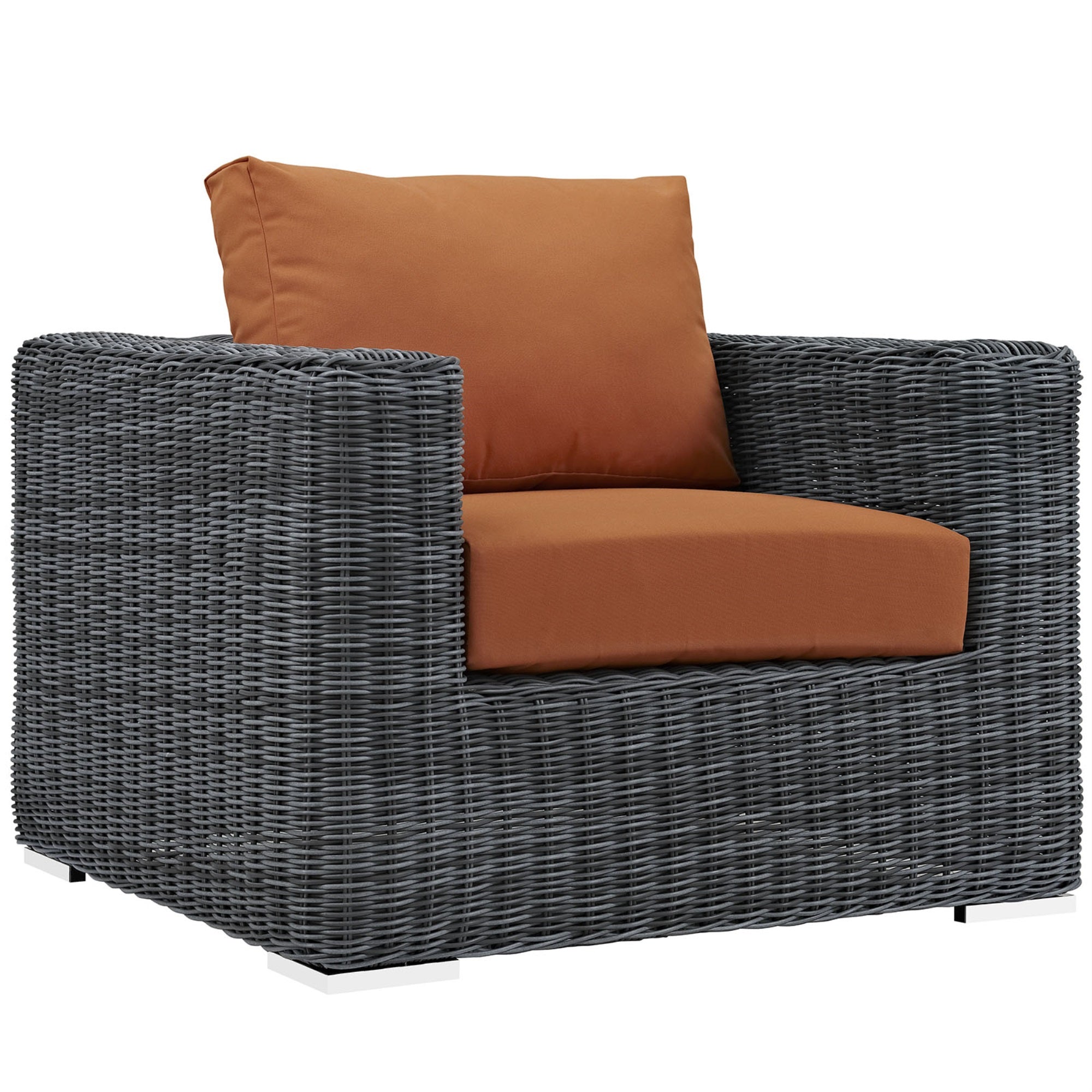 Ultimate Comfort And Quality: Summon Outdoor Patio Arm Chair - Two-Tone Rattan, Sunbrella Cushions, Aluminum Frame. Perfect For Patio, Backyard, Poolside.