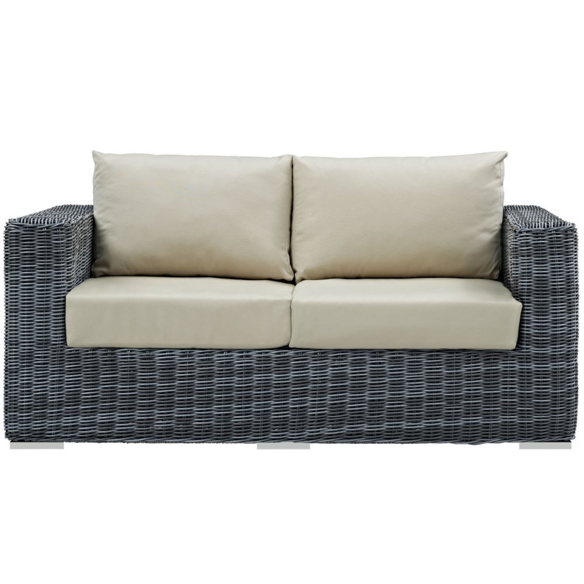 Casafoyer Summon Wicker Rattan Outdoor Patio Sunbrella Loveseat In Canvas Antique Beige