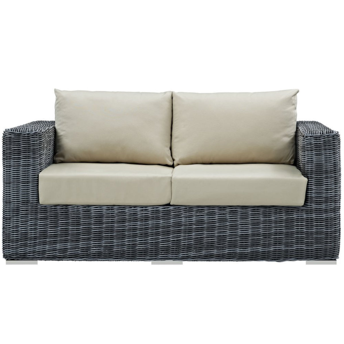 Casafoyer Summon Wicker Rattan Outdoor Patio Sunbrella Loveseat In Canvas Antique Beige