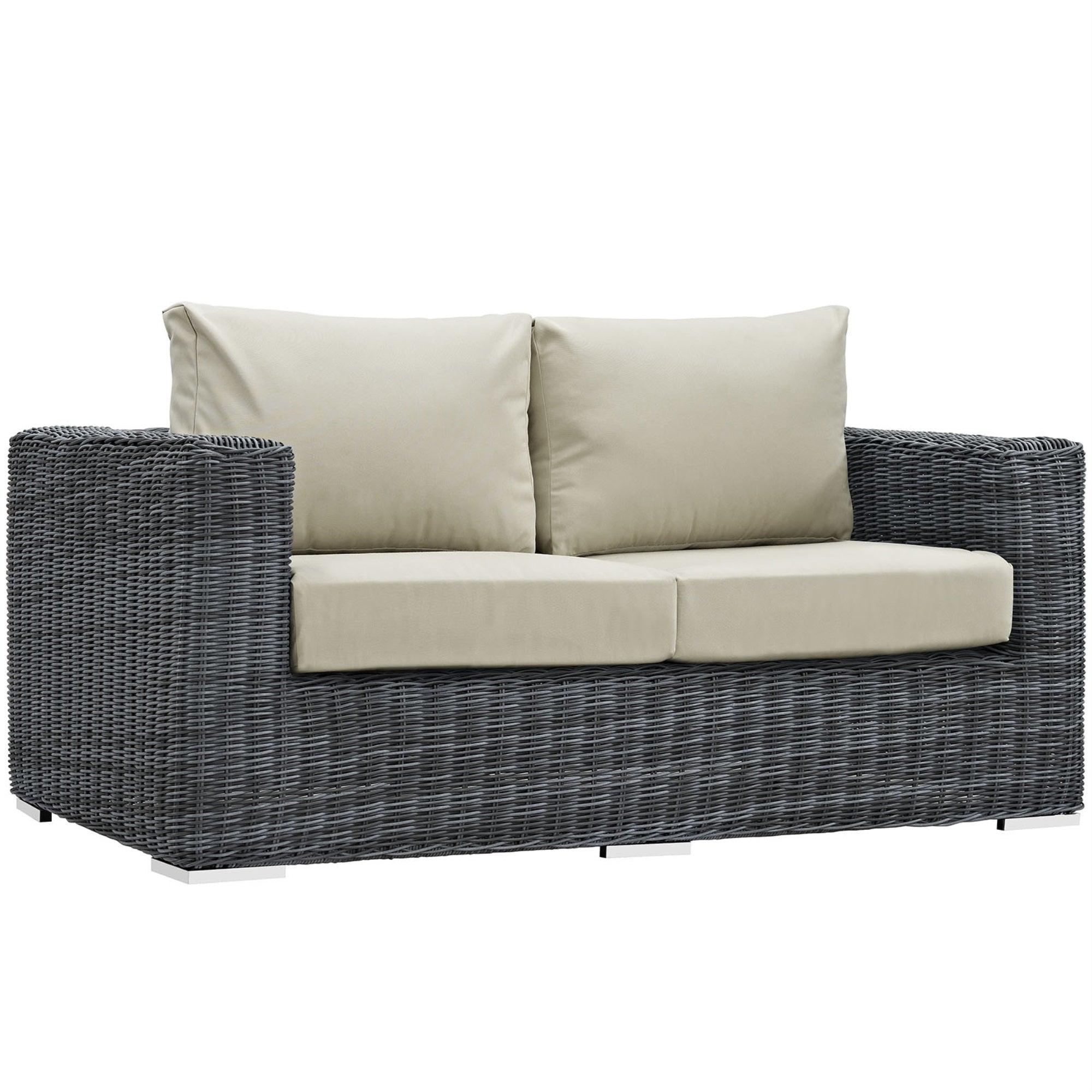 Ultimate Outdoor Comfort: Summon Patio Loveseat - Two-Tone Rattan, Sunbrella Cushions, Uv Protection. Perfect For Patio, Backyard, Poolside.