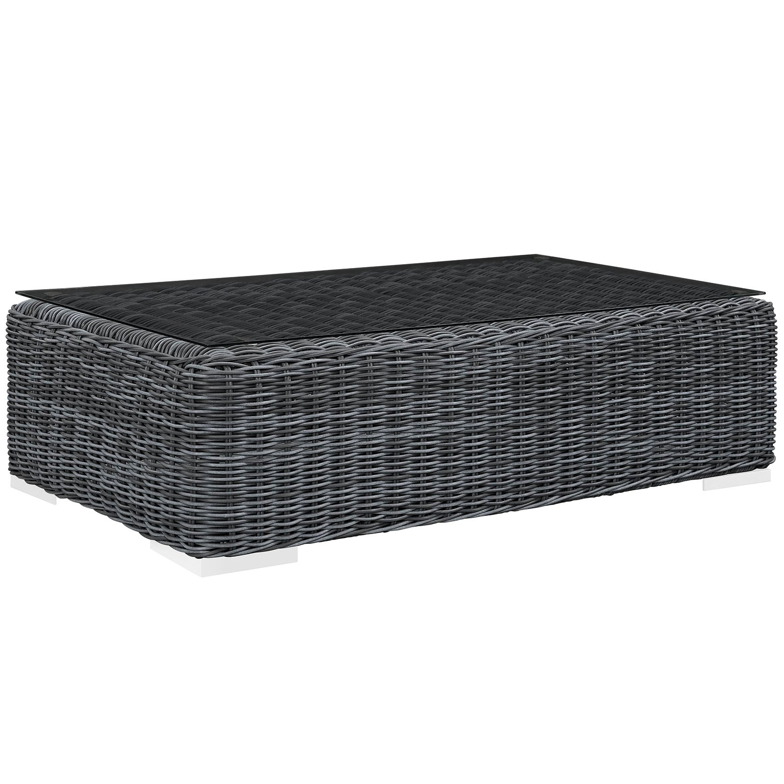 Summon Outdoor Patio Glass Top Coffee Table - Gray