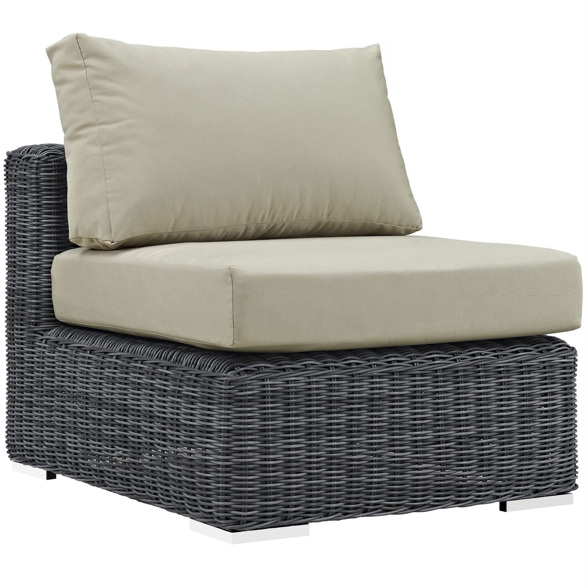 Casafoyer Summon Wicker Rattan Outdoor Patio Sunbrella Armless Chair In Canvas Antique Beige