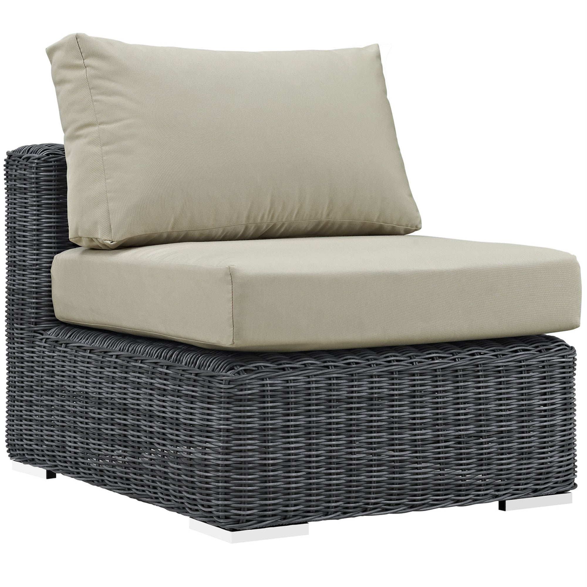 Summon Outdoor Patio Armless Sectional Sofa Chair - Two-Tone Rattan, Sunbrella Cushions, Uv Protection, Powder-Coated Aluminum Frame