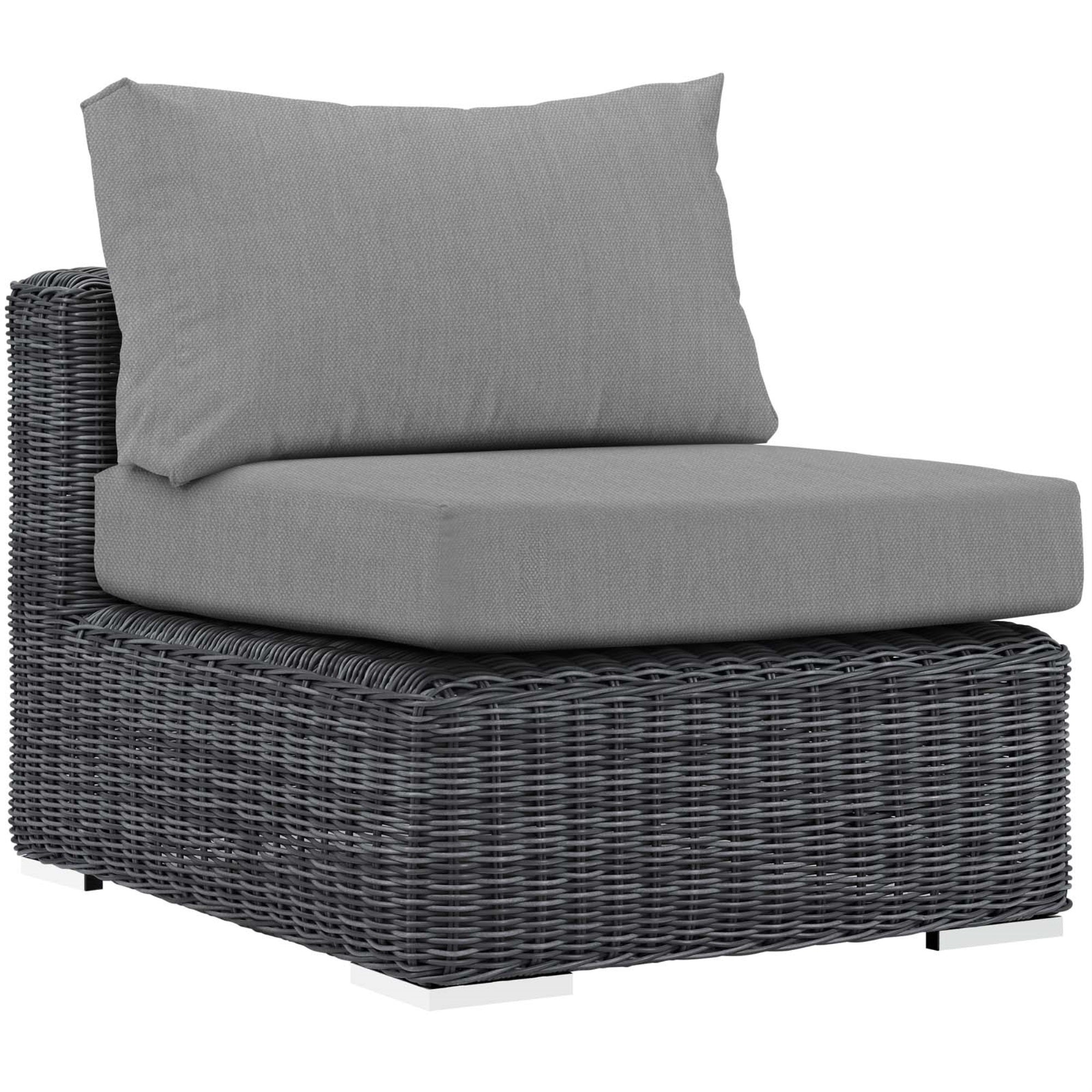 Summon Outdoor Patio Armless Sectional Sofa Chair - Two-Tone Rattan, Sunbrella Cushions, Uv Protection, Aluminum Frame - Perfect For Patio, Backyard, Poolside - Includes 1 Sofa Chair
