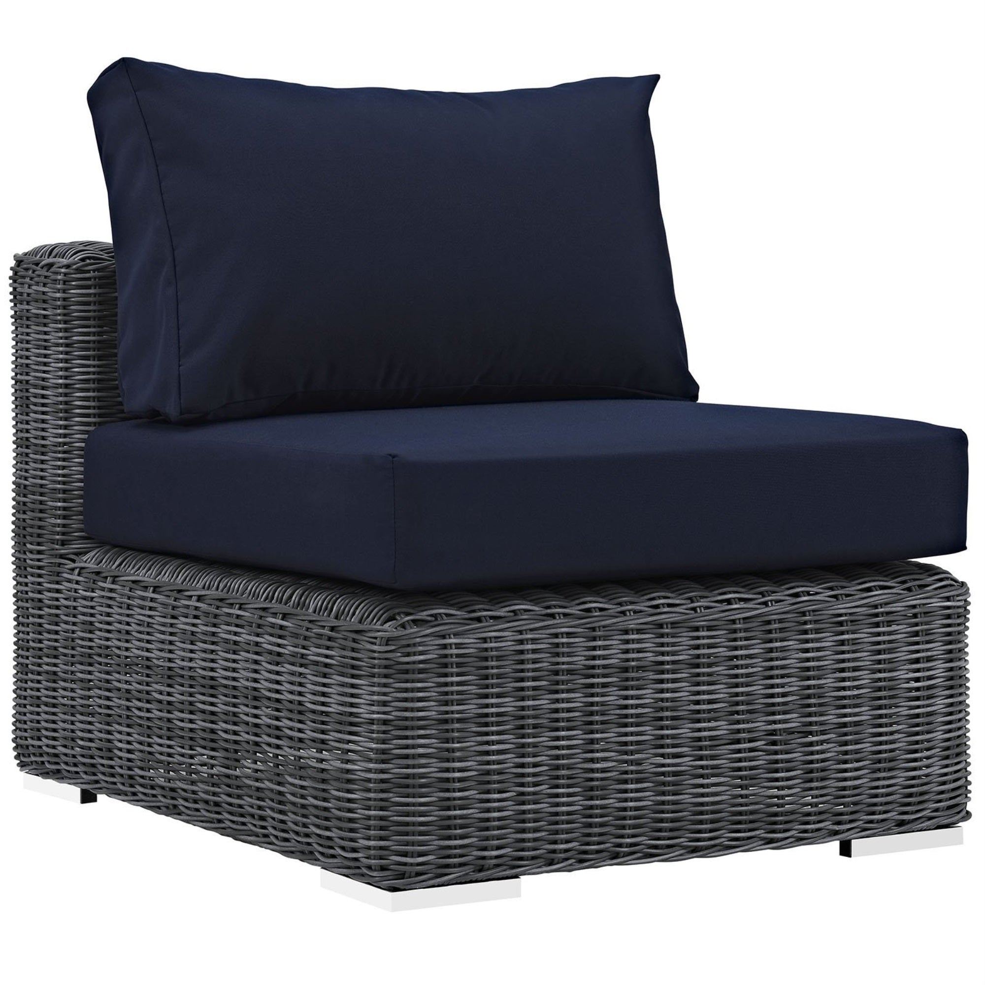 Casafoyer Eei-1868-Gry-Nav Summon Wicker Rattan Outdoor Patio Sunbrella Armless Chair In Canvas Navy