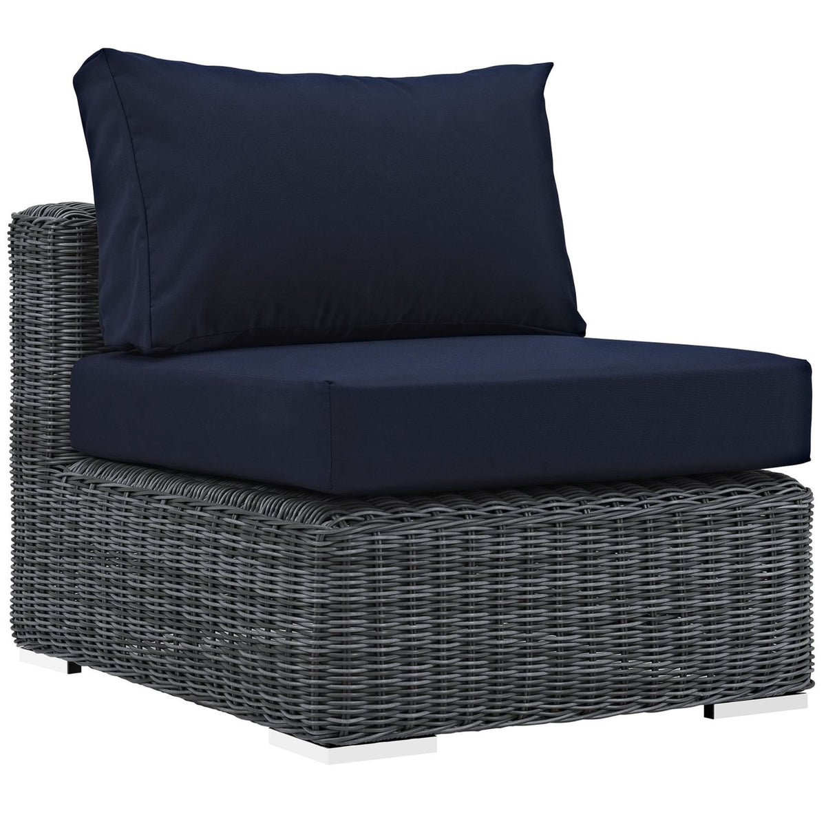 Casafoyer Eei-1868-Gry-Nav Summon Wicker Rattan Outdoor Patio Sunbrella Armless Chair In Canvas Navy