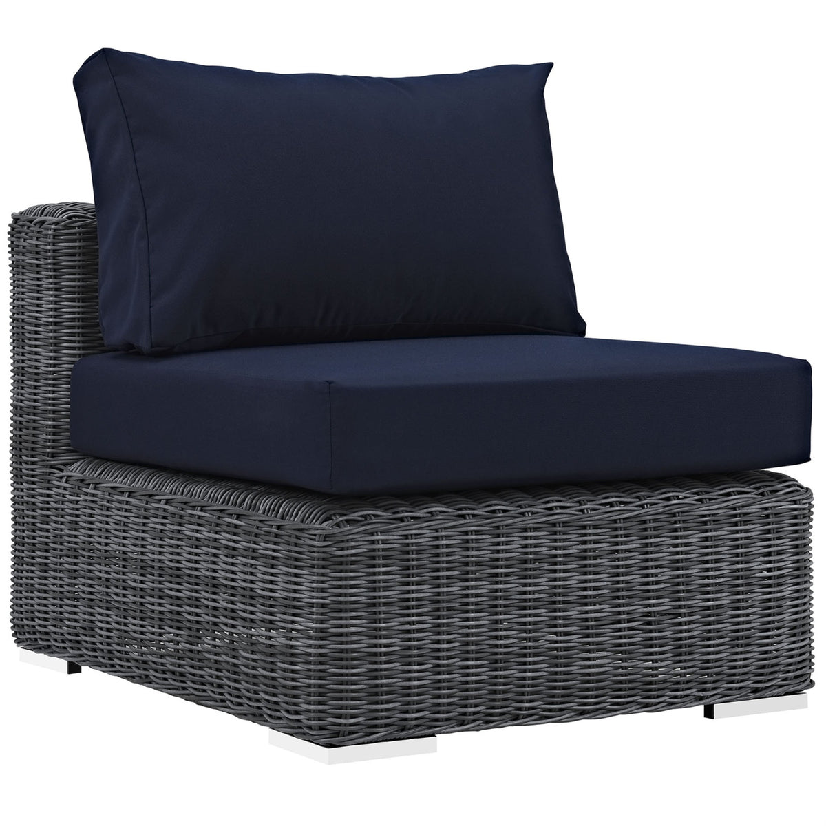 Summon Outdoor Patio Armless Sectional Sofa Chair - Two-Tone Rattan, Sunbrella Cushions, Uv Protection, Aluminum Frame - Perfect For Patio, Backyard, Poolside Gathering