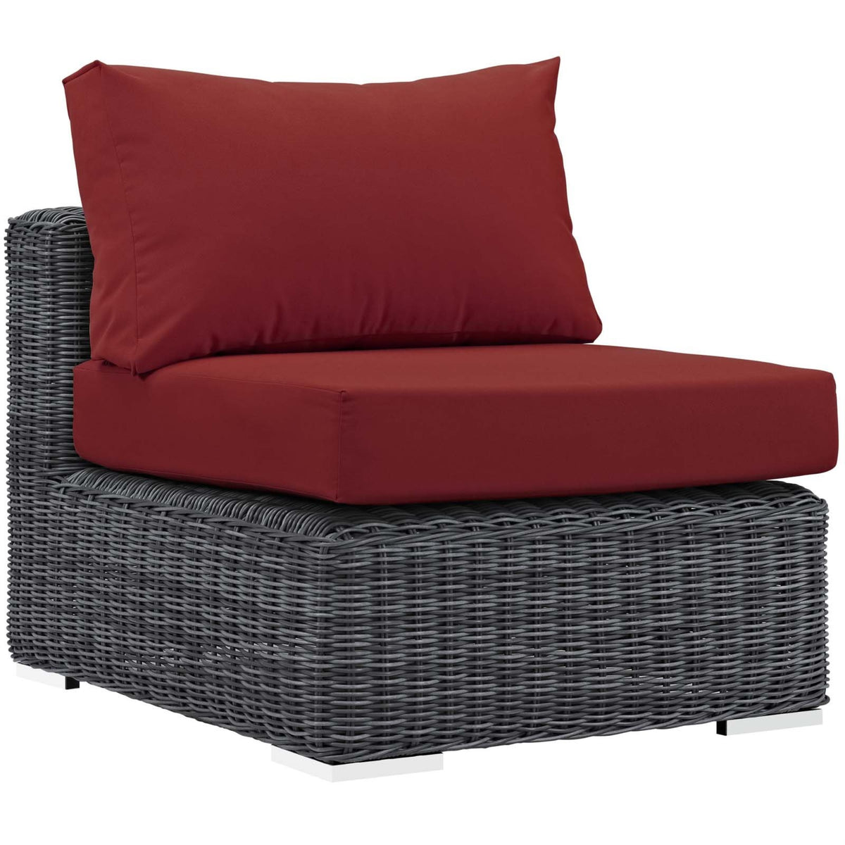 Casafoyer Eei-1868-Gry-Red Summon Wicker Rattan Outdoor Patio Sunbrella Fabric, Armless Chair, Canvas Red