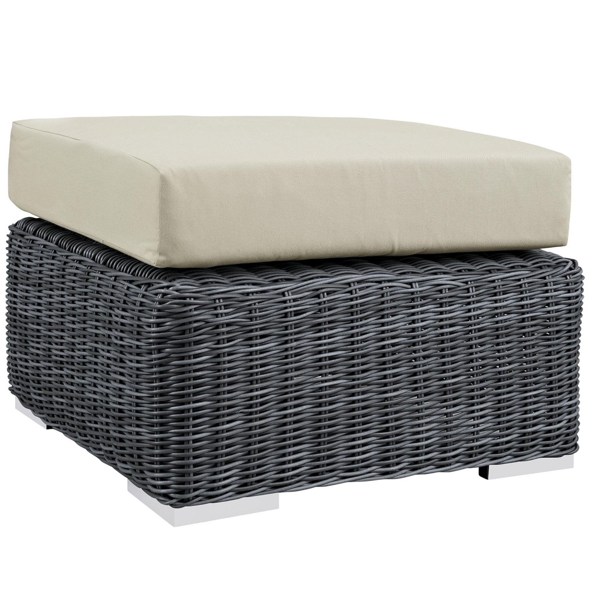 Ultimate Comfort And Quality: Summon Outdoor Patio Ottoman - Two-Tone Rattan, Sunbrella Cushions, Uv Protection, Aluminum Frame. Perfect For Outdoor Relaxation.