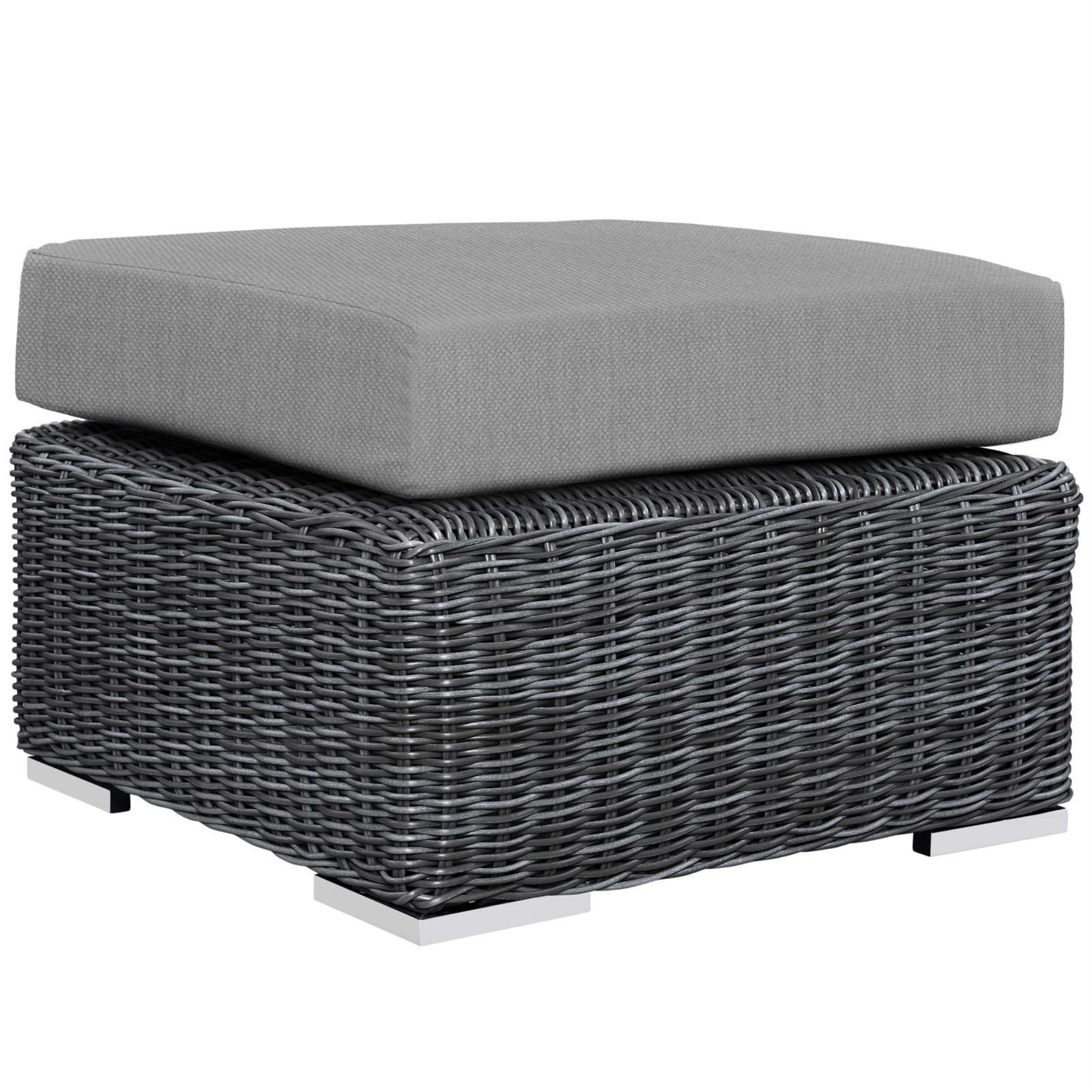 Casafoyer Summon Wicker Rattan Outdoor Patio Sunbrella Square Ottoman In Canvas Gray