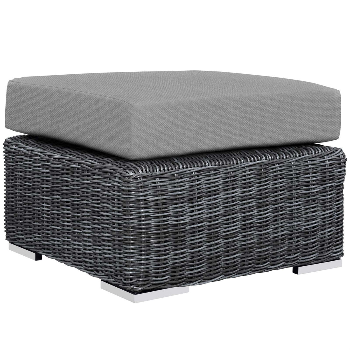 Casafoyer Summon Wicker Rattan Outdoor Patio Sunbrella Square Ottoman In Canvas Gray