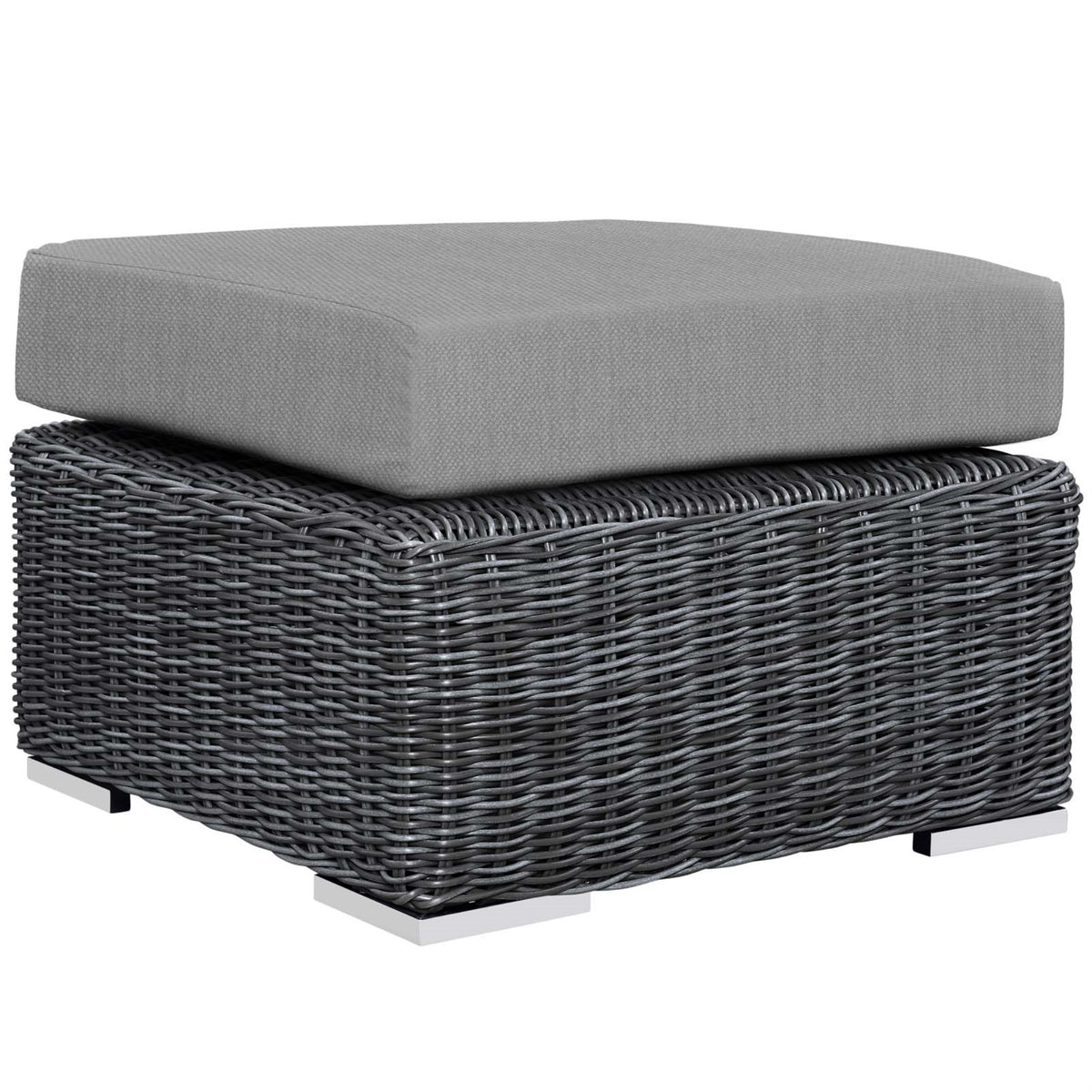 Summon Outdoor Patio Ottoman - Ultimate Comfort & Quality, Two-Tone Rattan Weave, Sunbrella Cushions, Sturdy Aluminum Frame, Modern Design