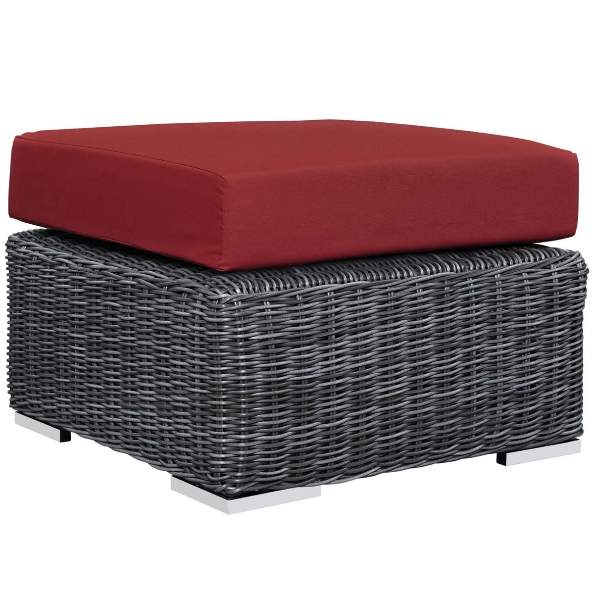 Casafoyer Eei-1869-Gry-Red Summon Wicker Rattan Outdoor Patio Sunbrella Square Ottoman In Canvas Red