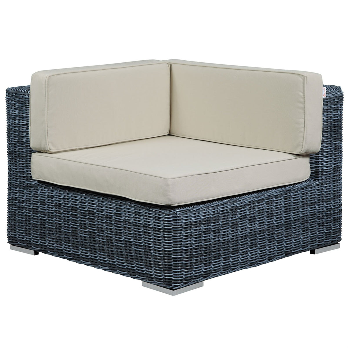 Casafoyer Summon Wicker Rattan Outdoor Patio Sunbrella Corner Sofa In Canvas Antique Beige