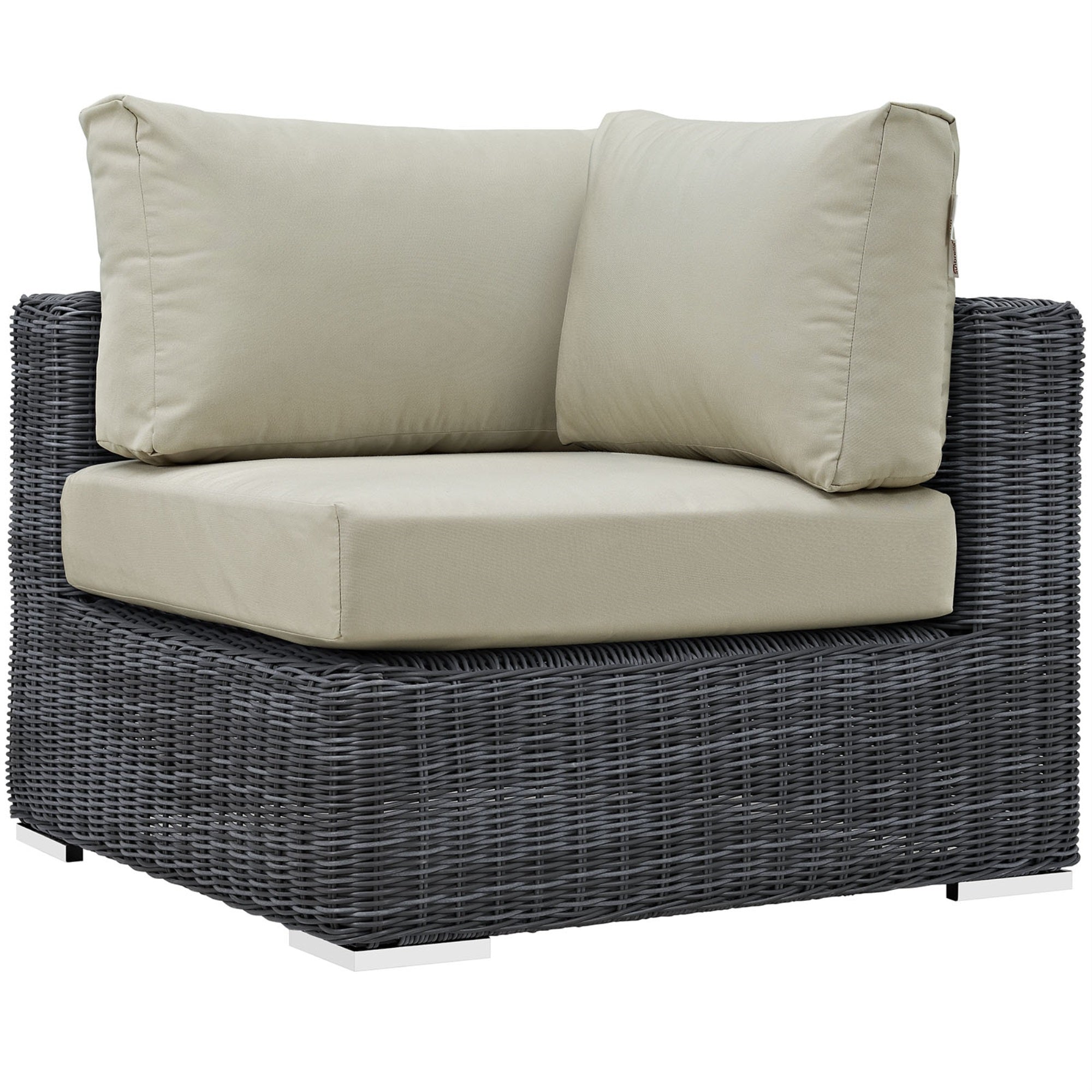 Summon Outdoor Patio Corner Sofa Chair - Comfortable & Durable | Sunbrella Fabric | Two-Tone Rattan Weave | Uv Protection | Powder-Coated Aluminum Frame | Perfect For Patio, Backyard, Poolside